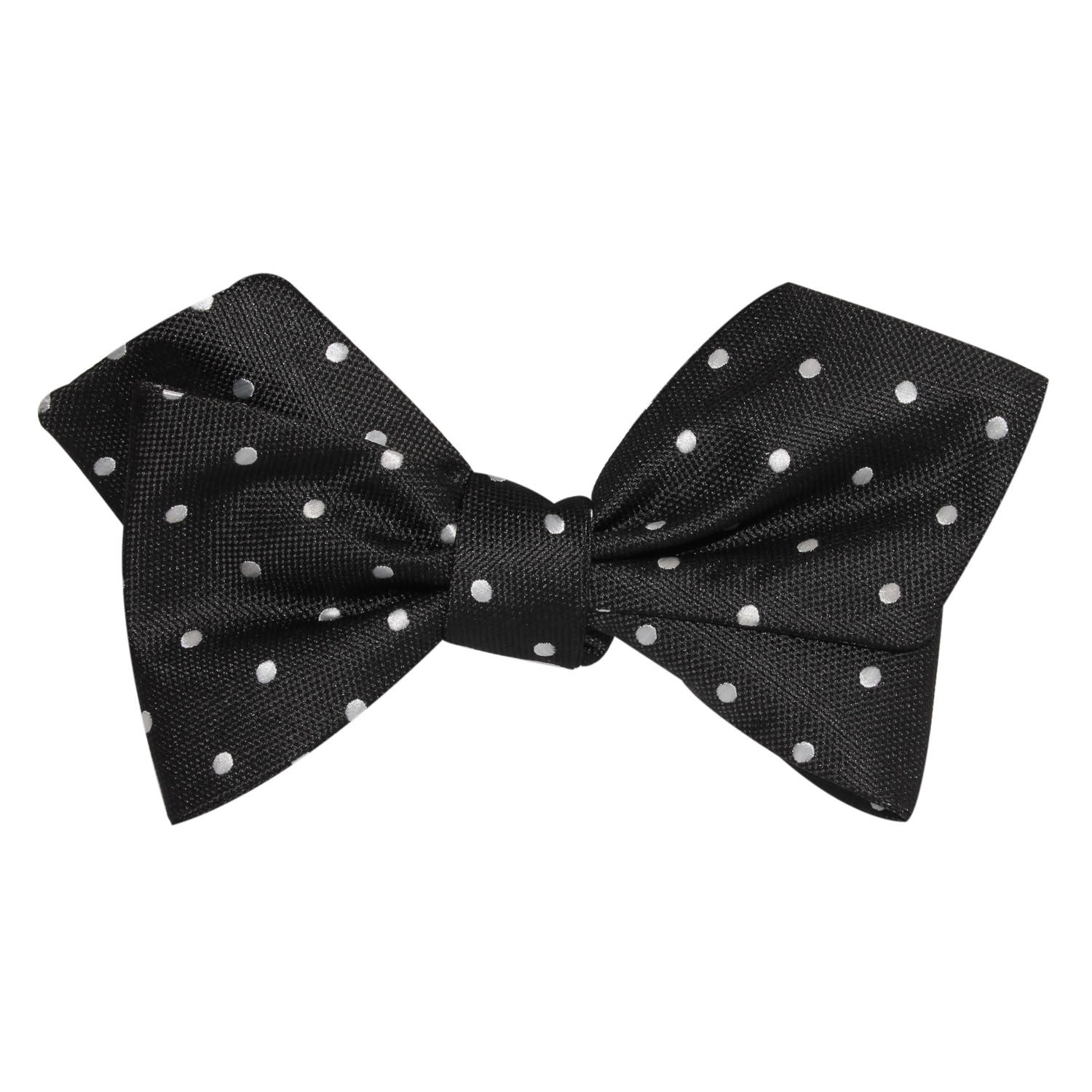 Coal Black with White Polka Dots Self Tie Diamond Tip Bow Tie