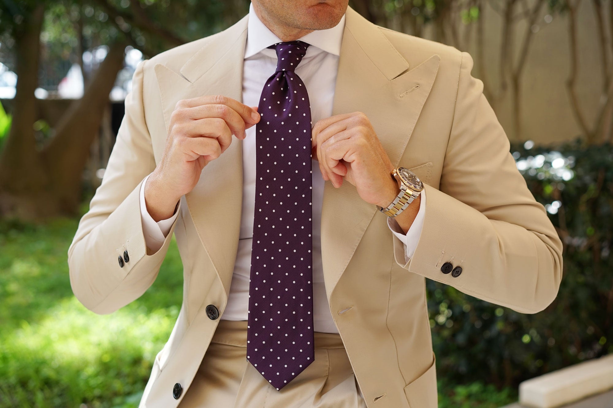 Eggplant Plum Purple with White Polka Dots Necktie