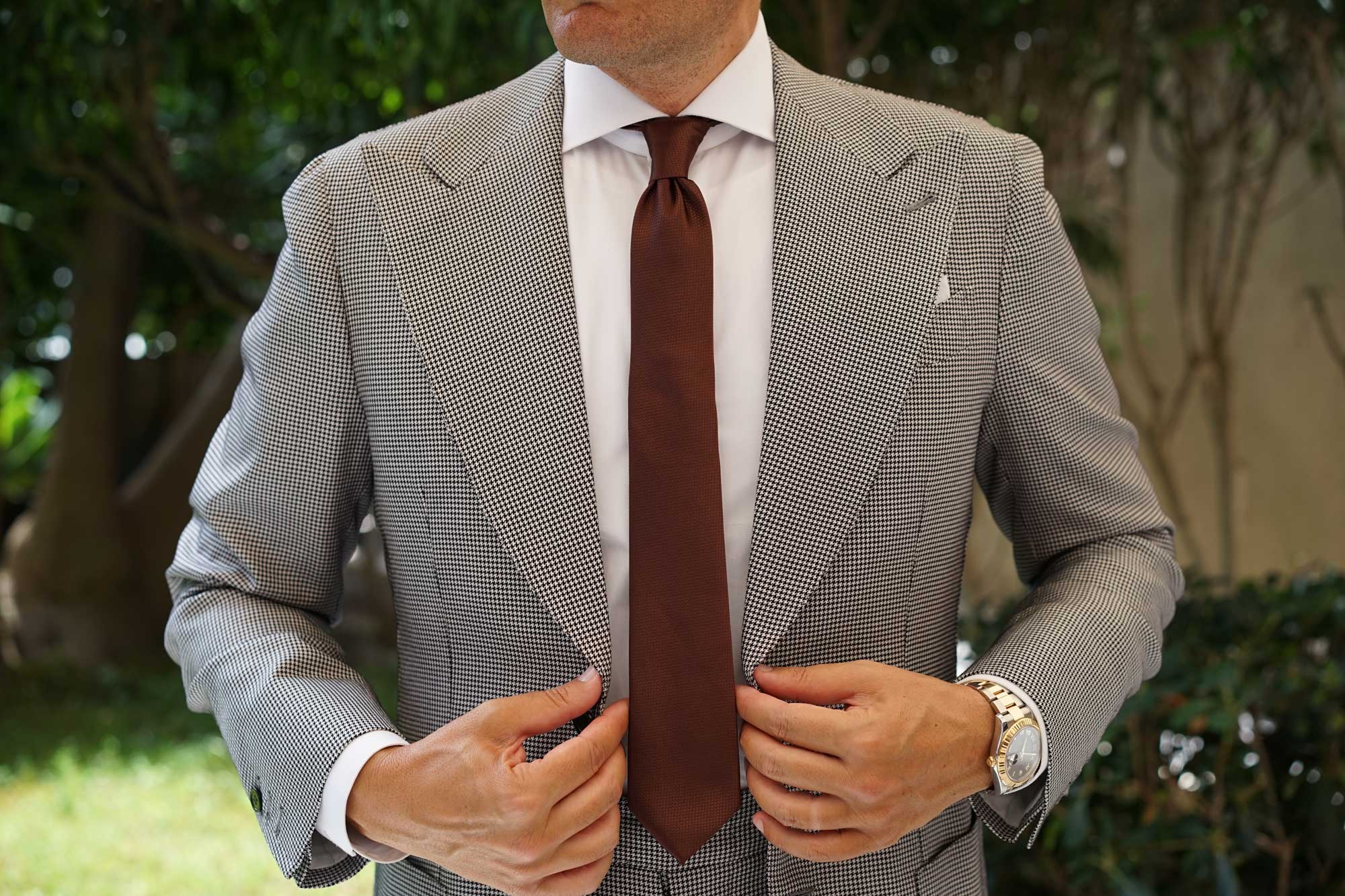 Dark Brown Basket Weave Skinny Tie