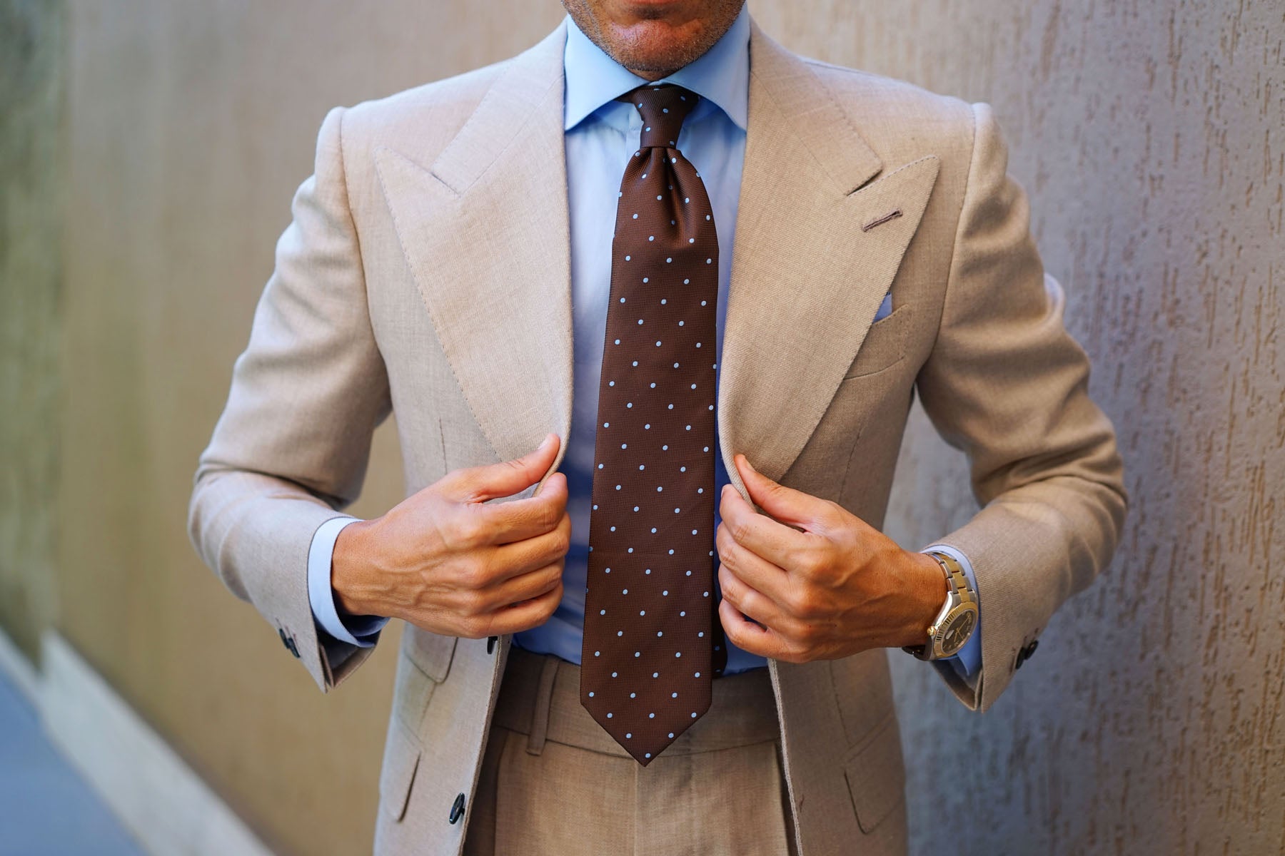 Brown on Blue Polkadot Tie