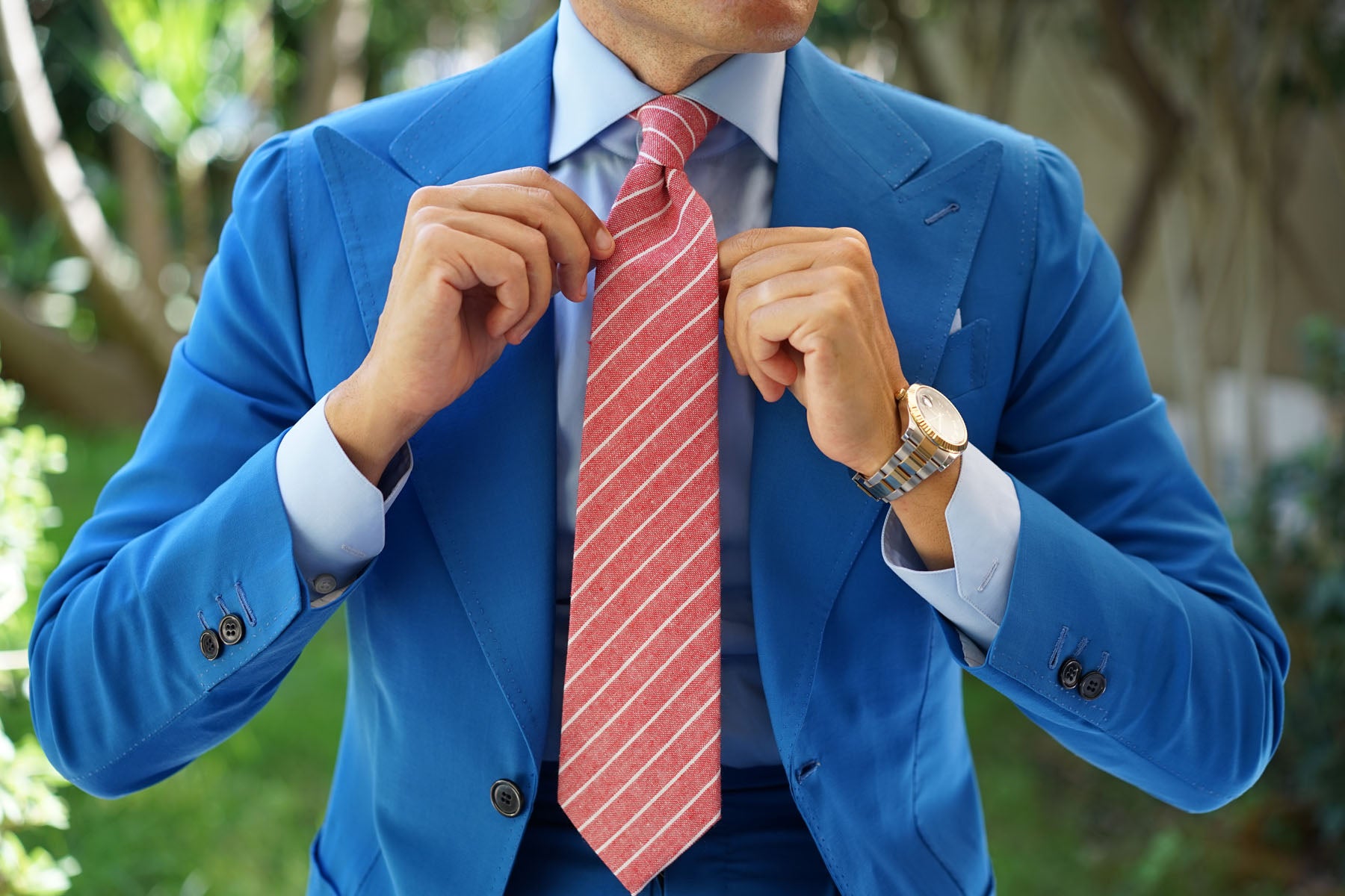 Crimson Red Linen Pinstripe Tie