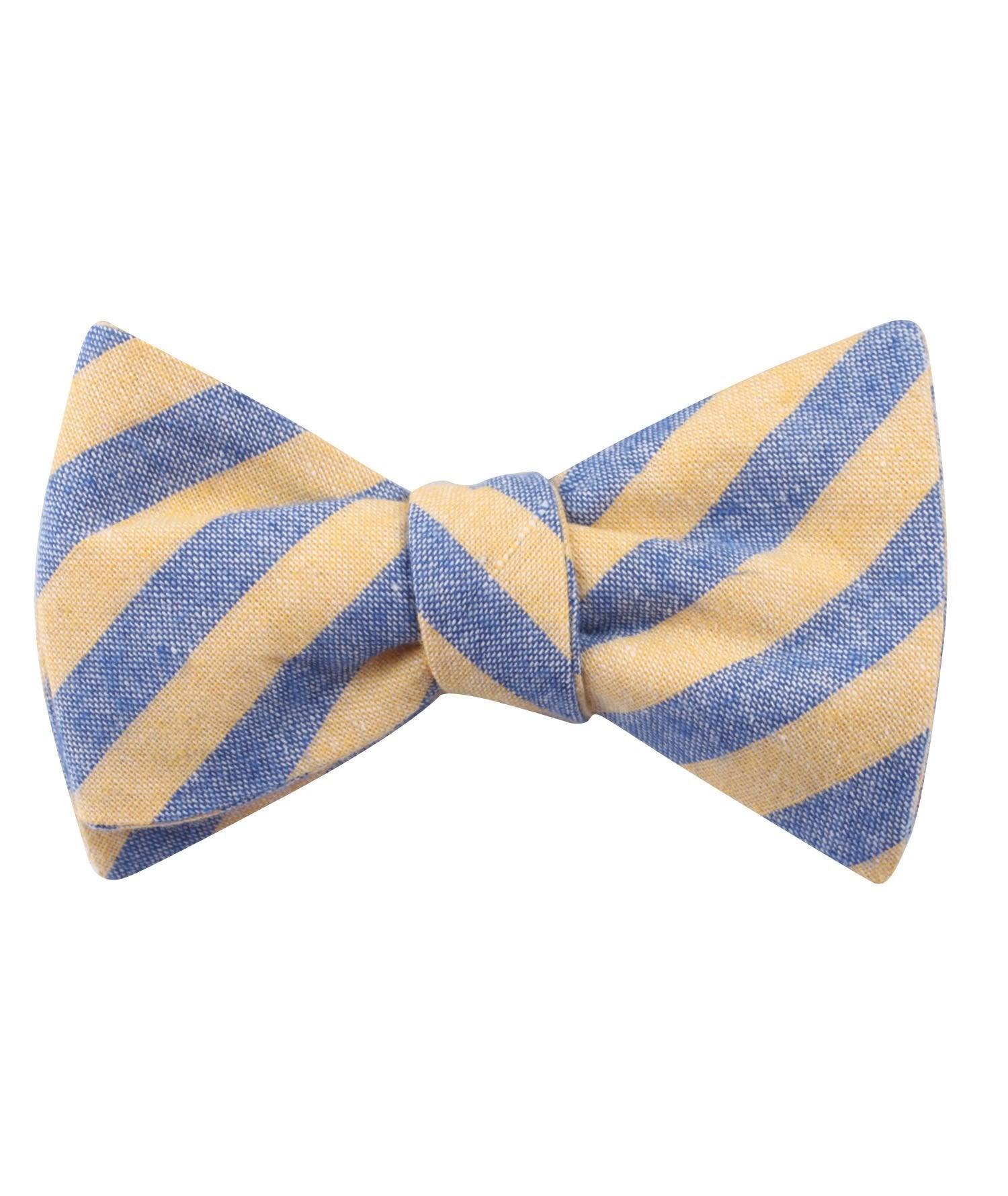 Yellow & Blue Bengal Linen Self Bow Tie