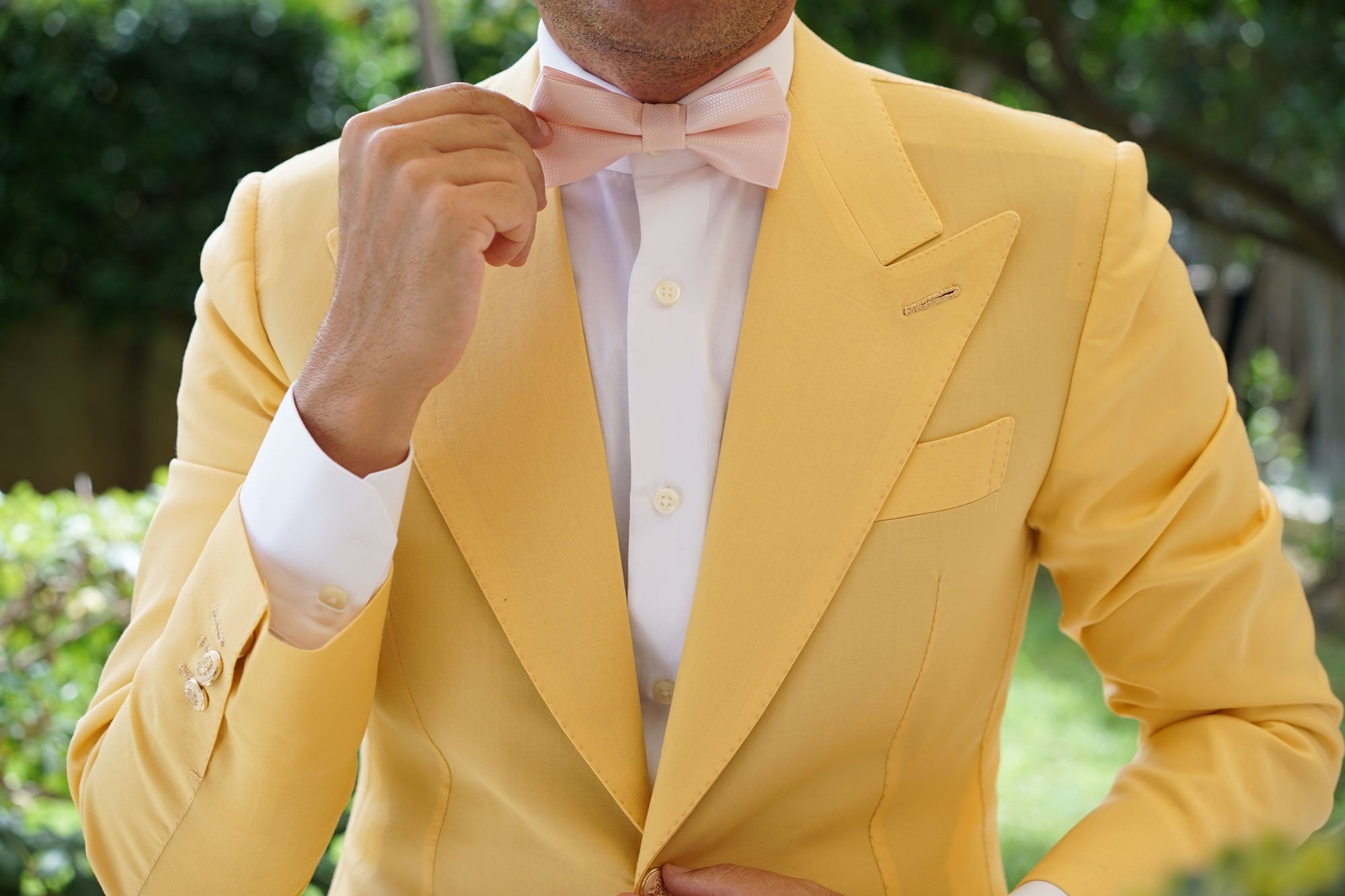 Blush Pink Basket Weave Bow Tie