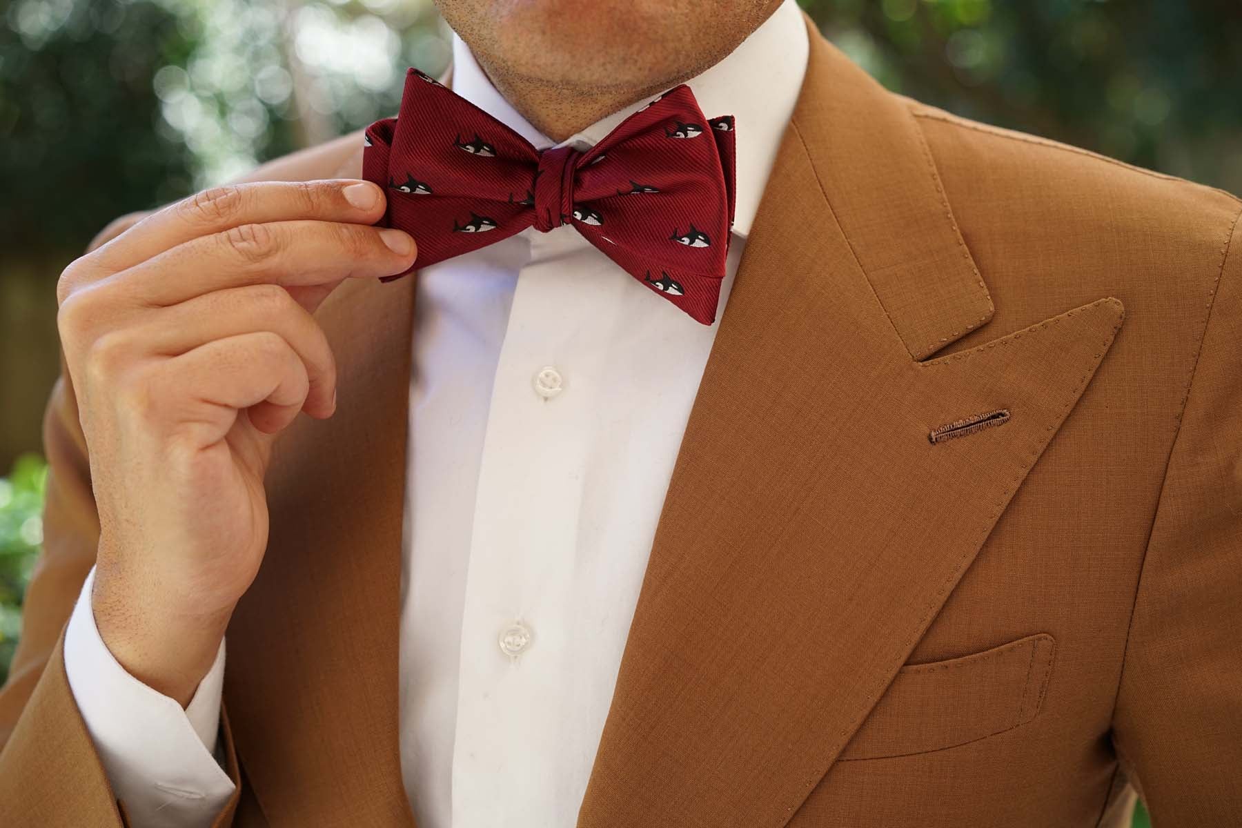 Burgundy Minke Whale Self Bow Tie