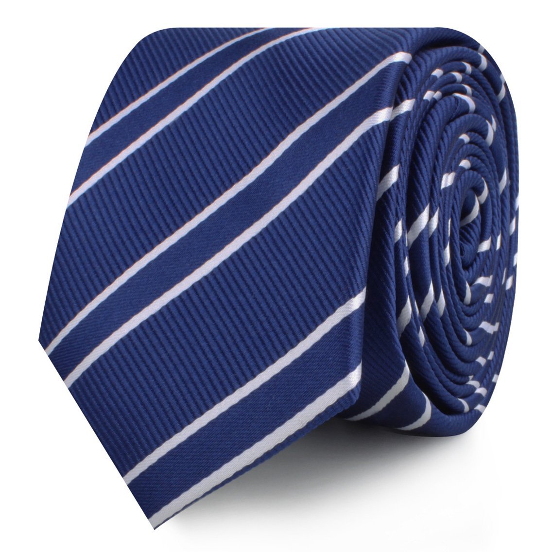 Navy Blue Double Stripe Skinny Tie