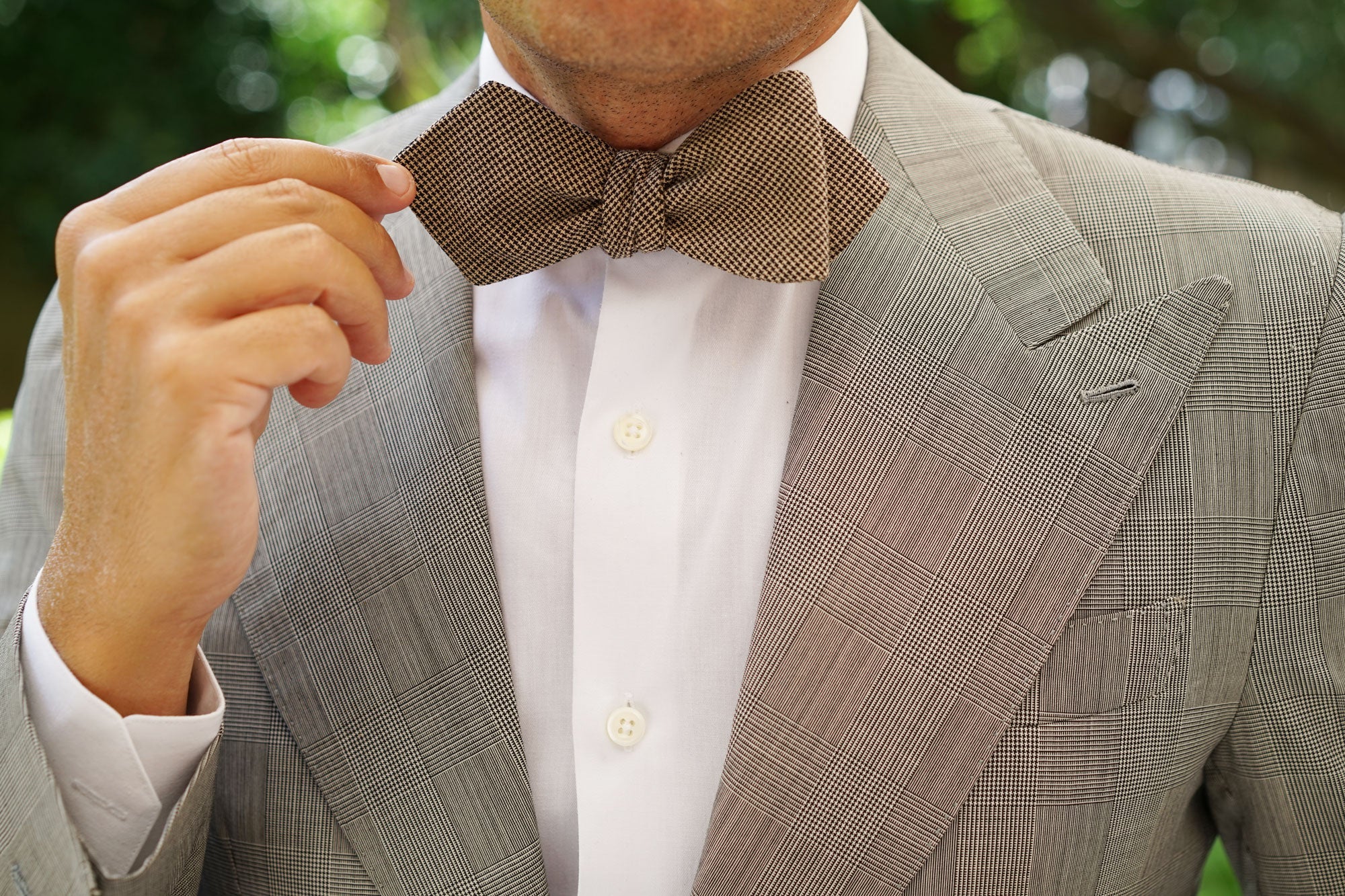 Khaki Black Houndstooth Blend Diamond Self Bow Tie