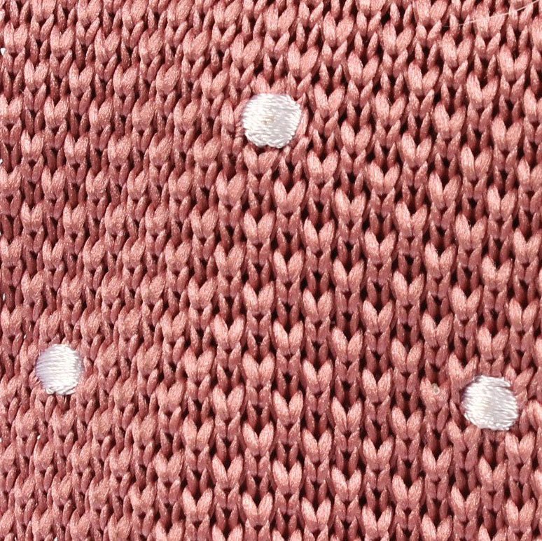 Pink Knitted Tie with White Polka Dots