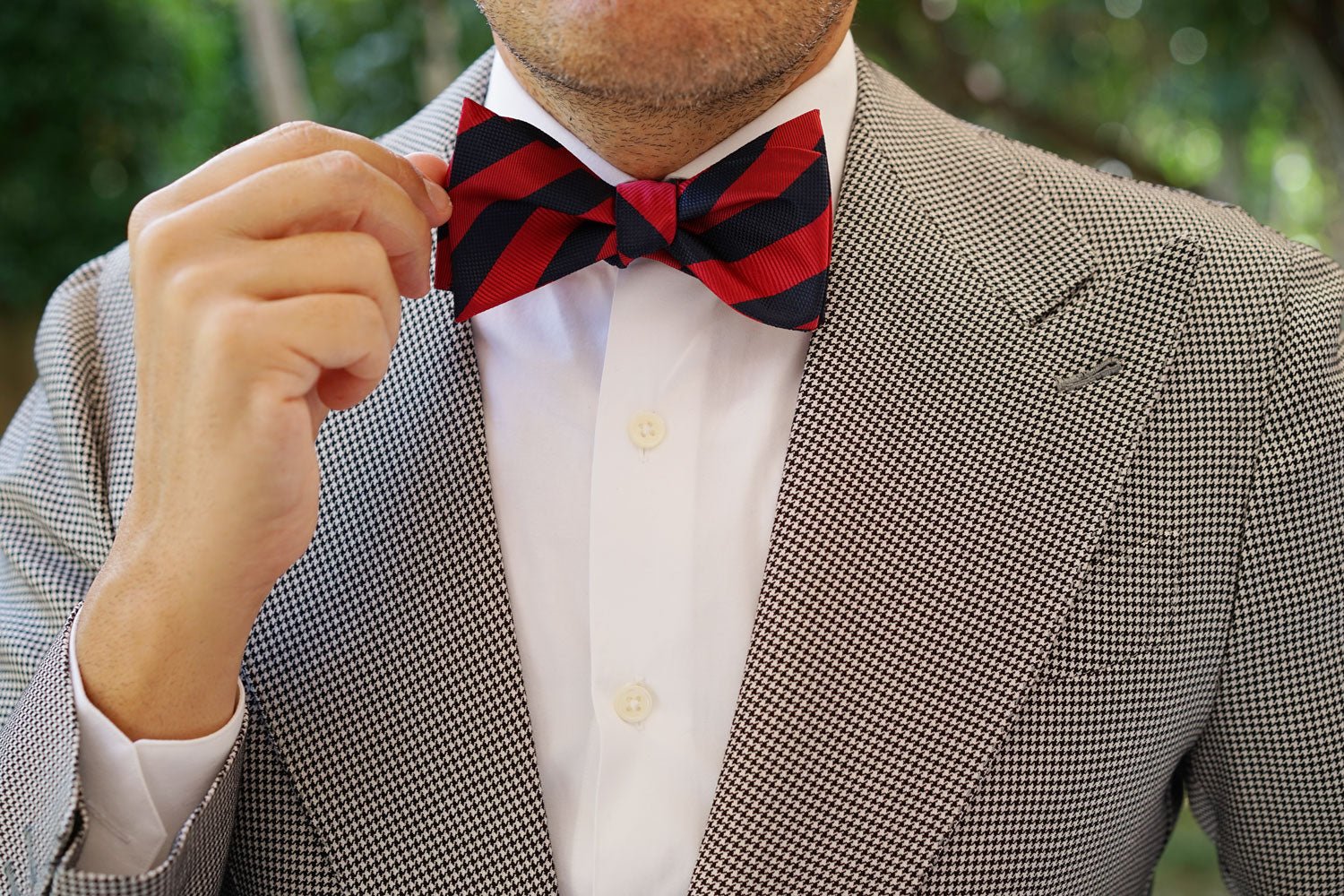 Canterbury Red & Navy Blue Striped Self Bow Tie