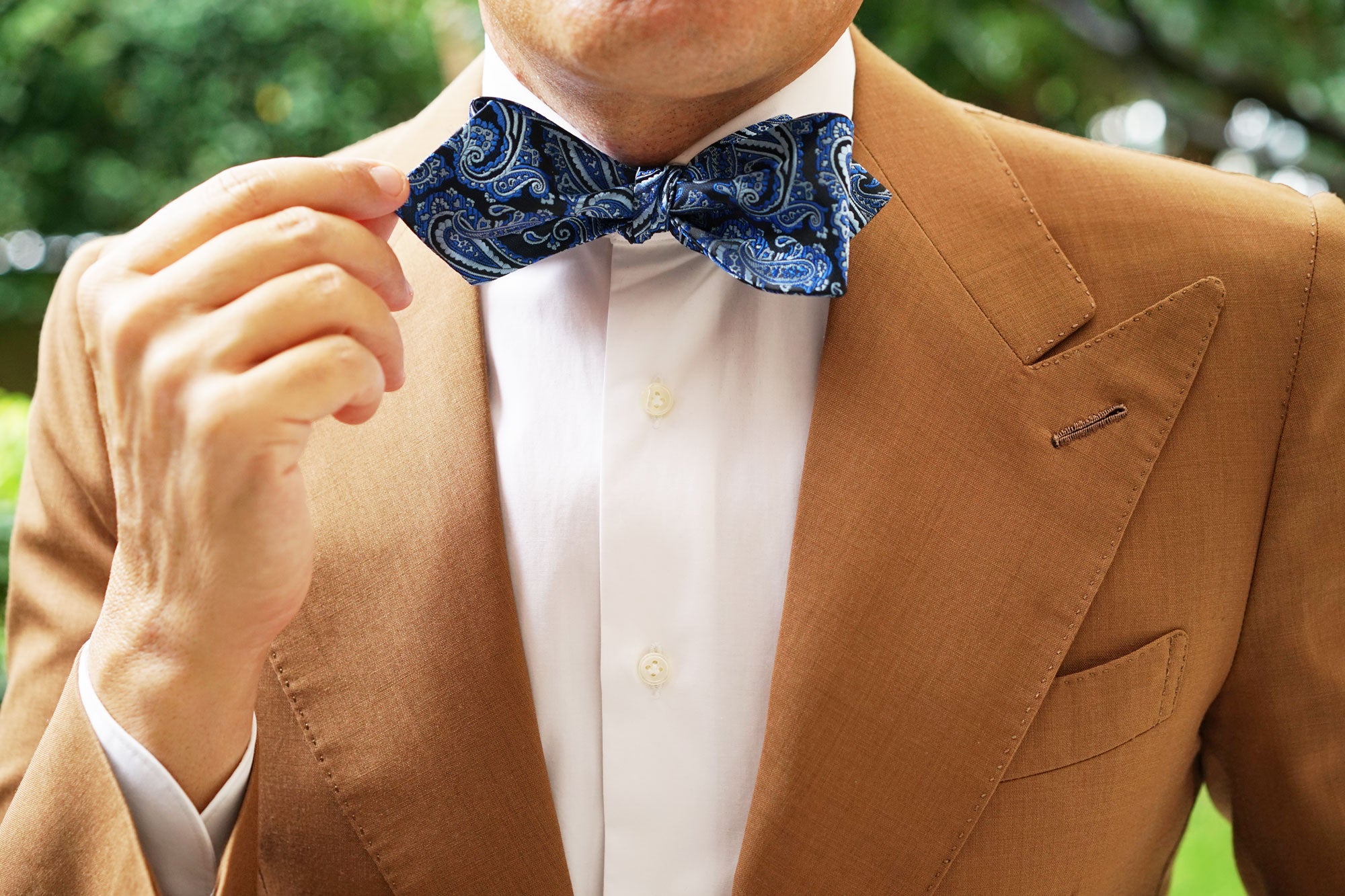 Paisley Black and Blue Self Tie Diamond Tip Bow Tie