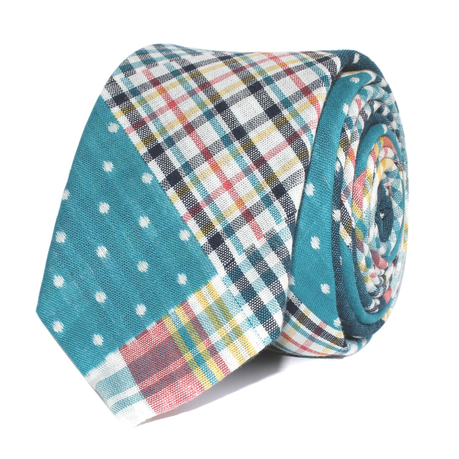 Plaid Blue Gingham Cotton Polka Dot Skinny Tie