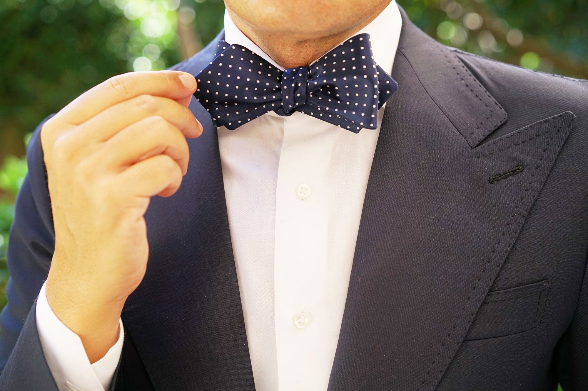 Midnight Blue Mini Pin Dots Diamond Self Bow Tie