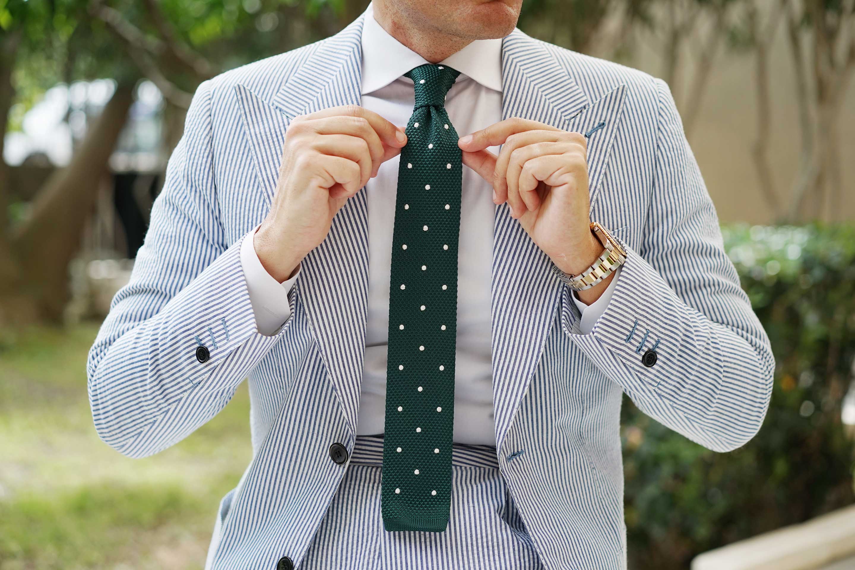 Ohara Green Polka Dot Knitted Tie