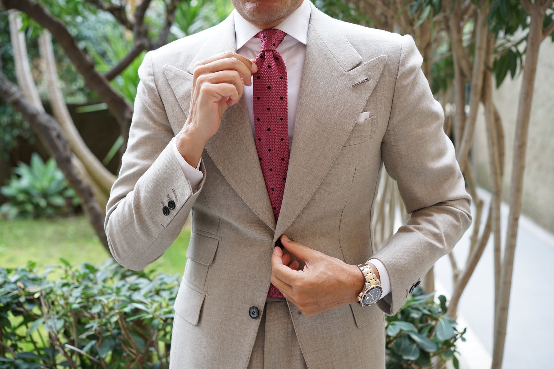 Rose Pink with Black Polkadots Knitted Tie