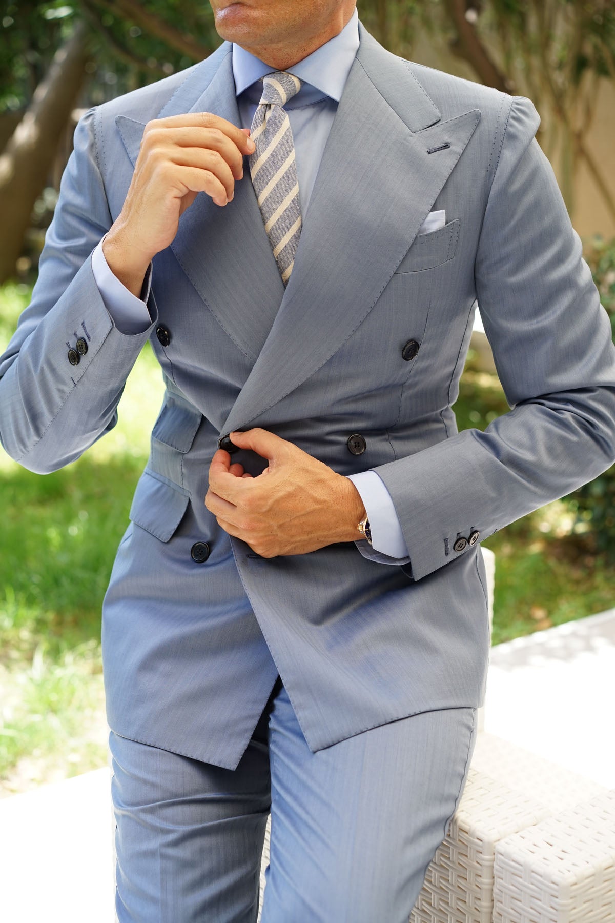 Blue Bodrum Linen Chalk Stripe Skinny Tie