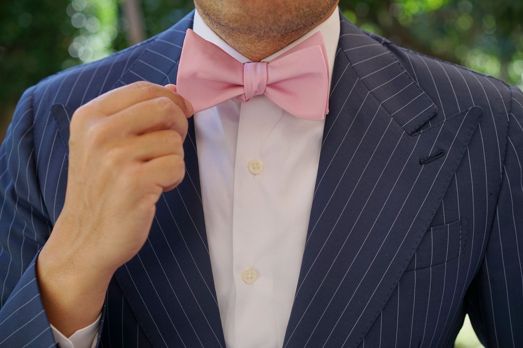 Tickled Pink Weave Self Bow Tie