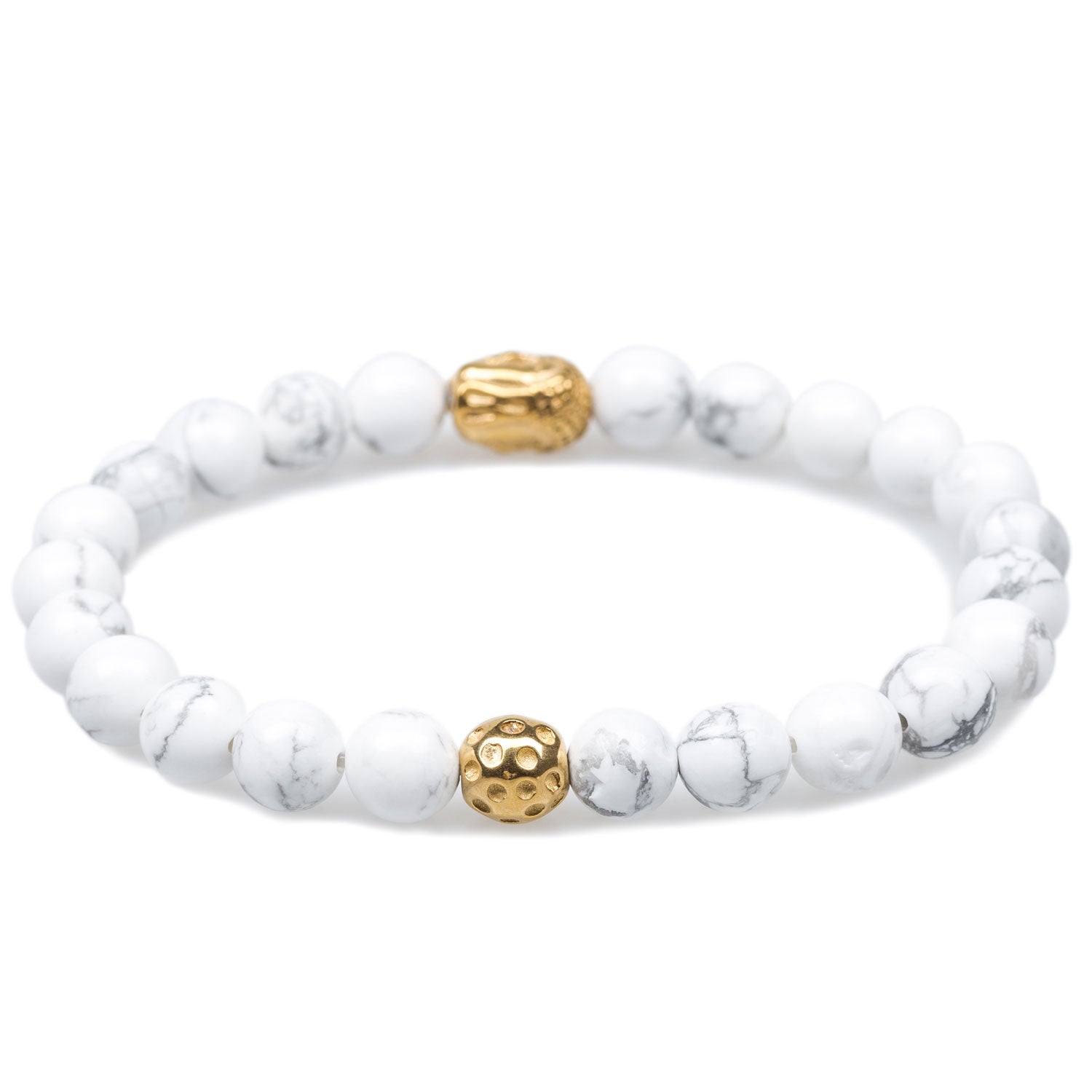 Snow Lion White Howlite Gold Buddha Bracelet