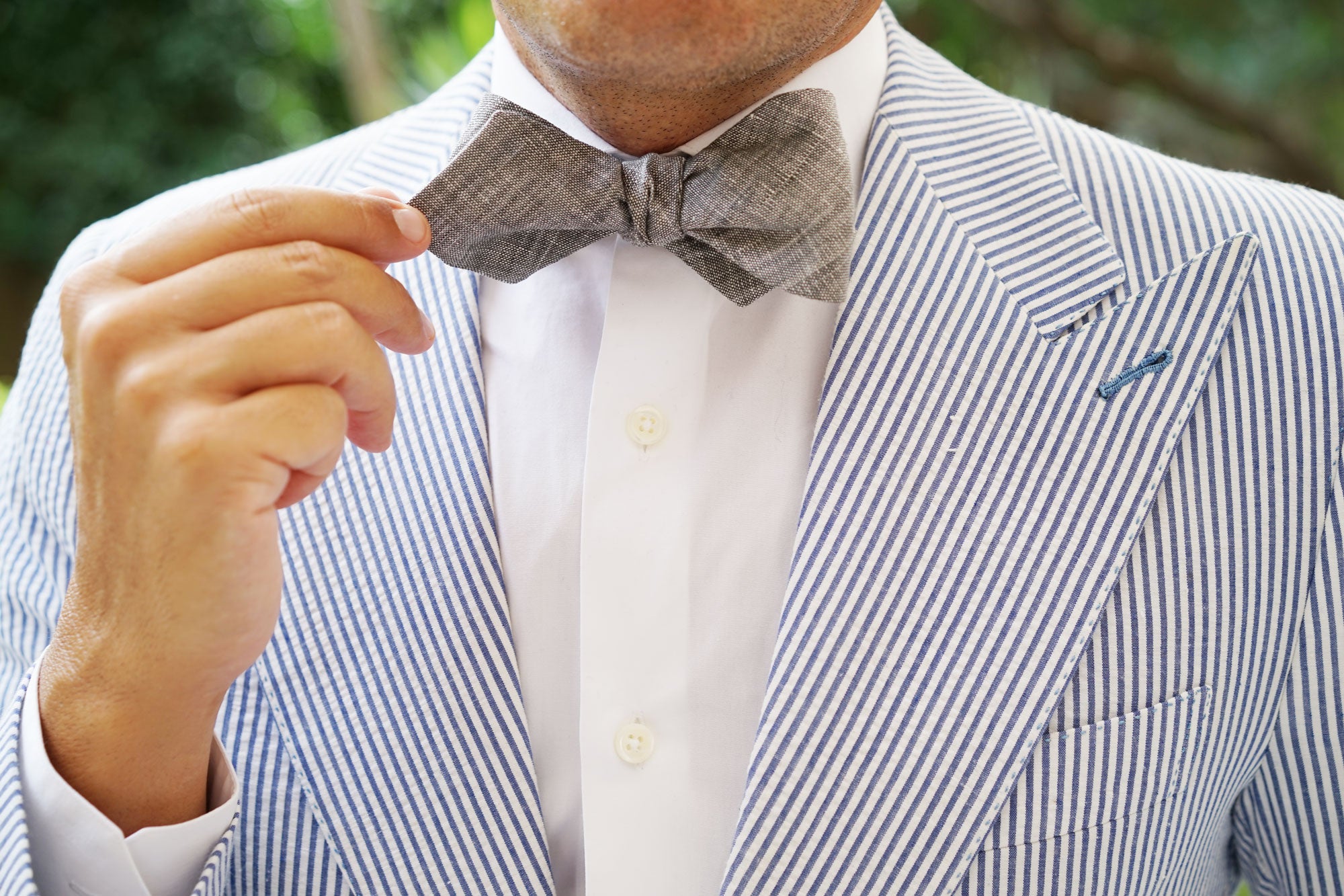 Grey Linen Chambray Self Tie Diamond Bow Tie