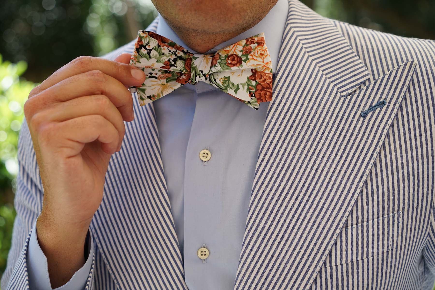 San Pietro Orange Floral Self Bow Tie