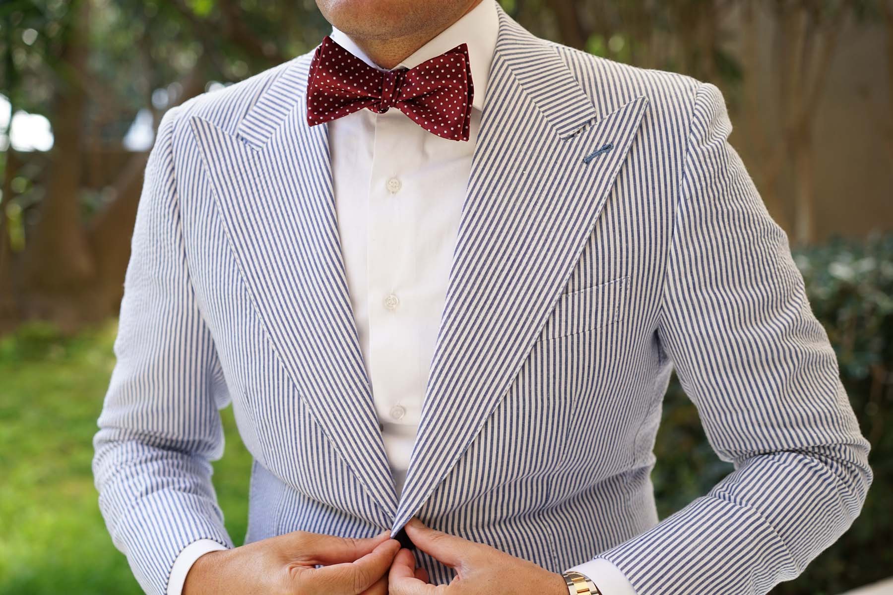 Burgundy Mini Polka Dots Self Bow Tie