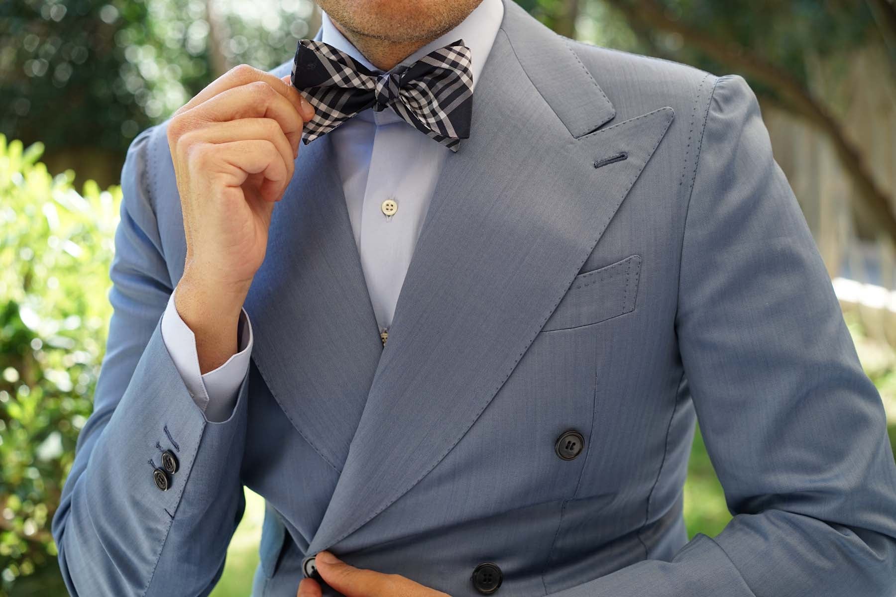 Midnight Blue with White Stripes Self Tie Bow Tie