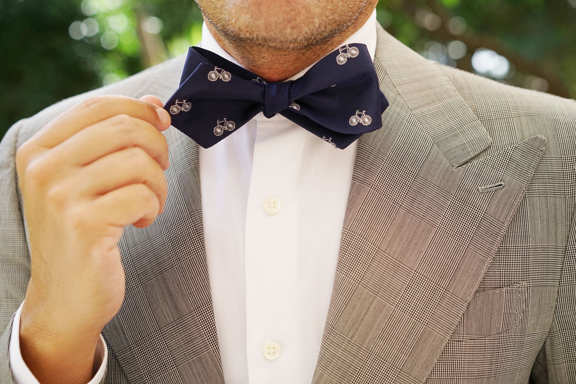 Navy Blue French Bicycle Self Tie Diamond Tip Bow Tie