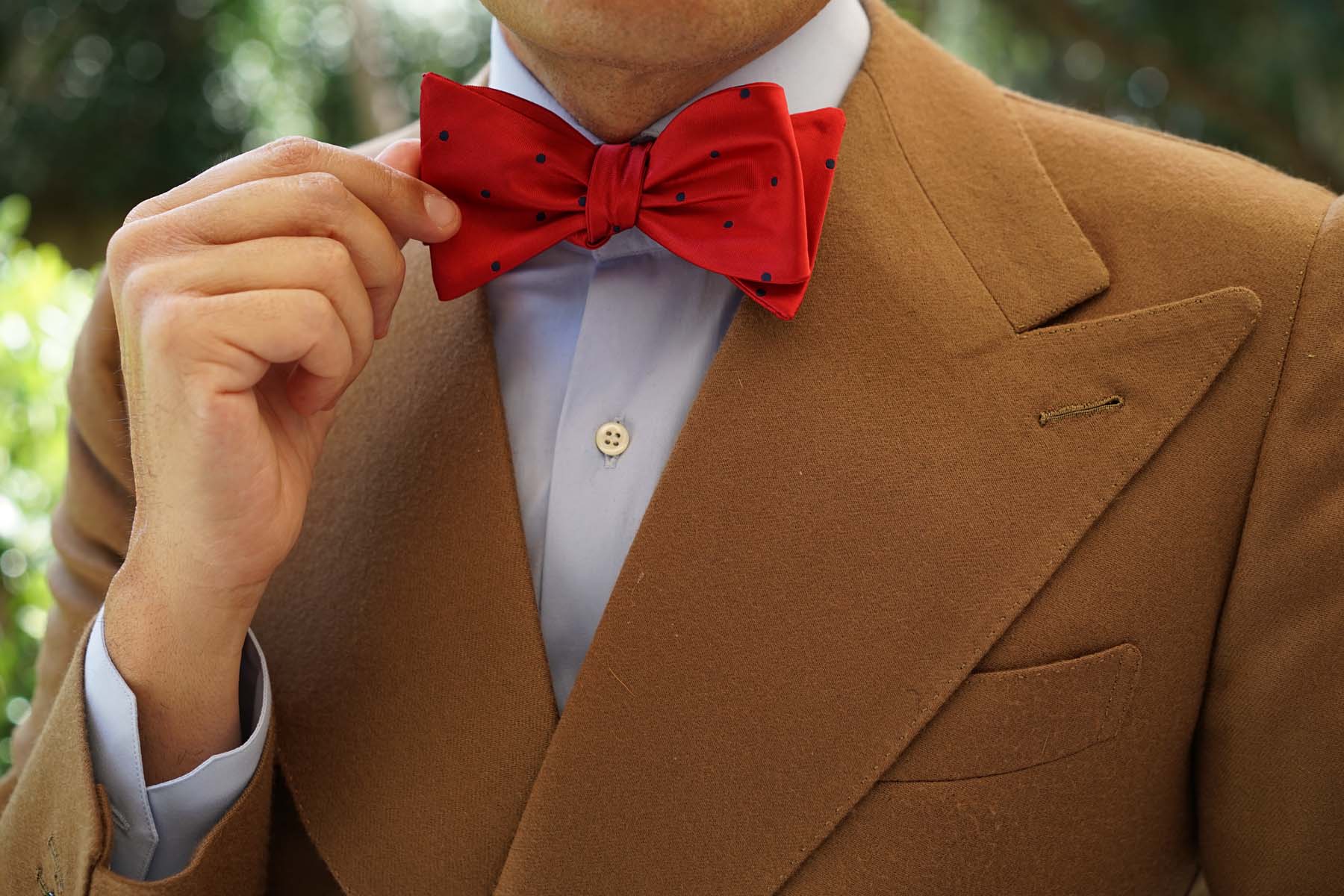 Maroon Bow Tie Untied with Navy Blue Polka Dots