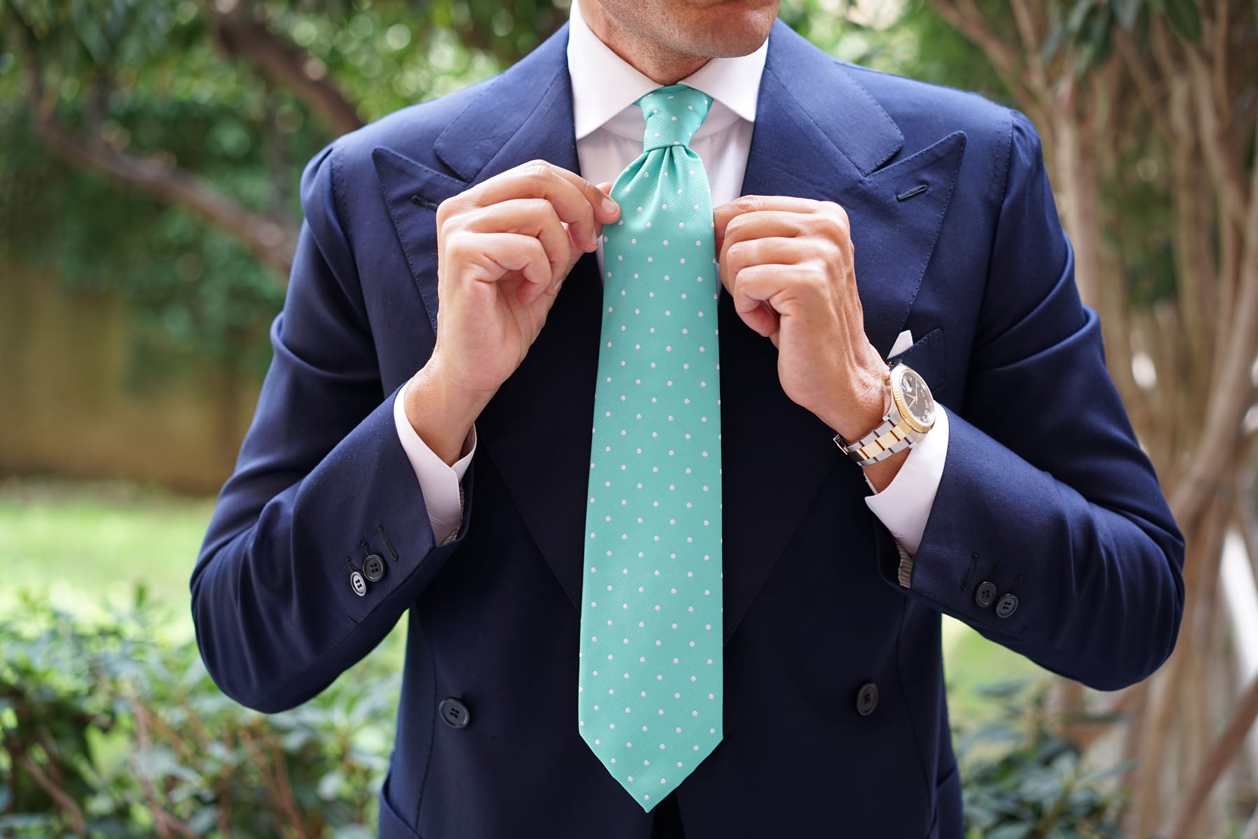 Seafoam Green with White Polka Dots Necktie