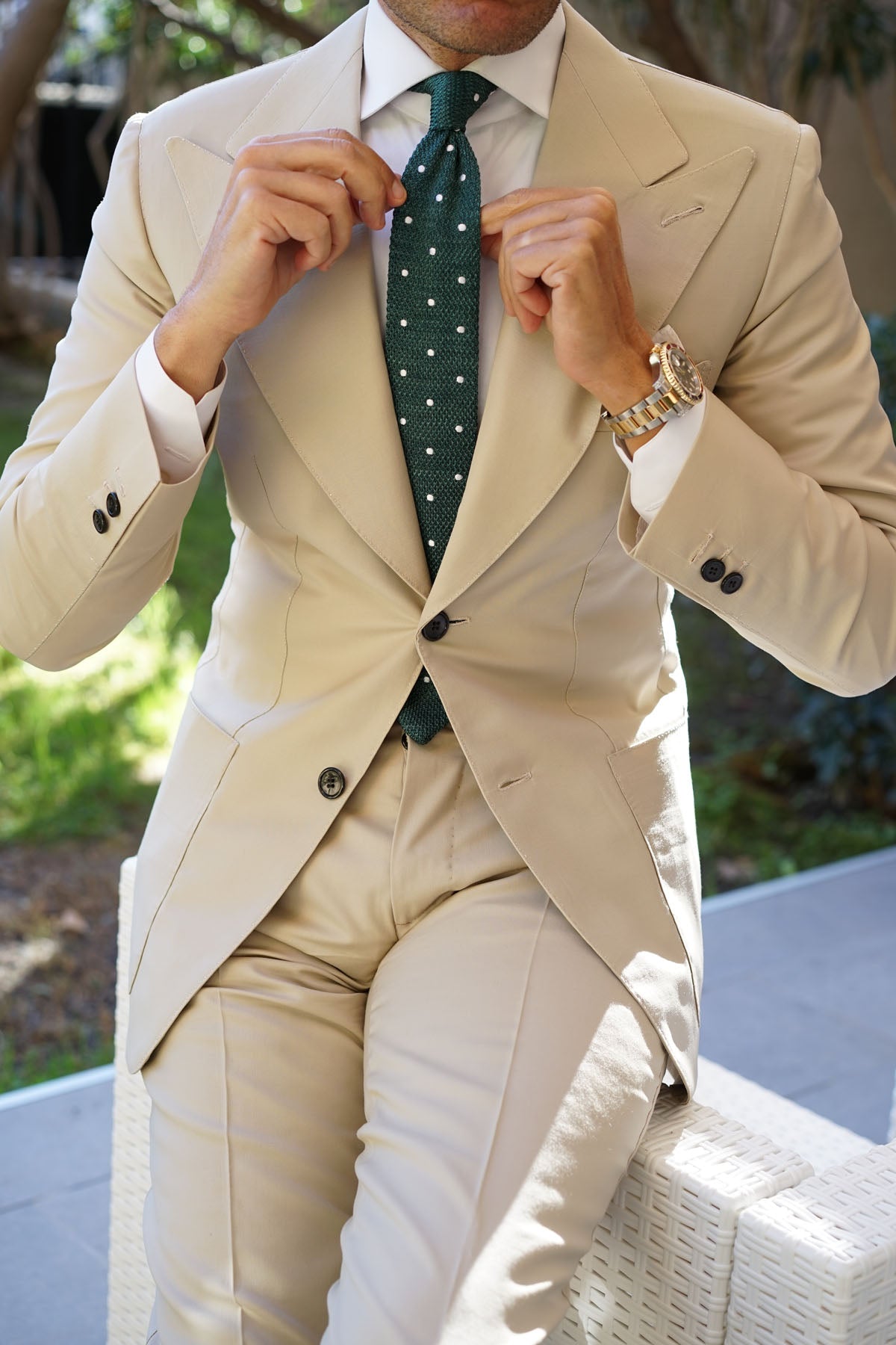 Chambray Green Polka Dot Knitted Tie