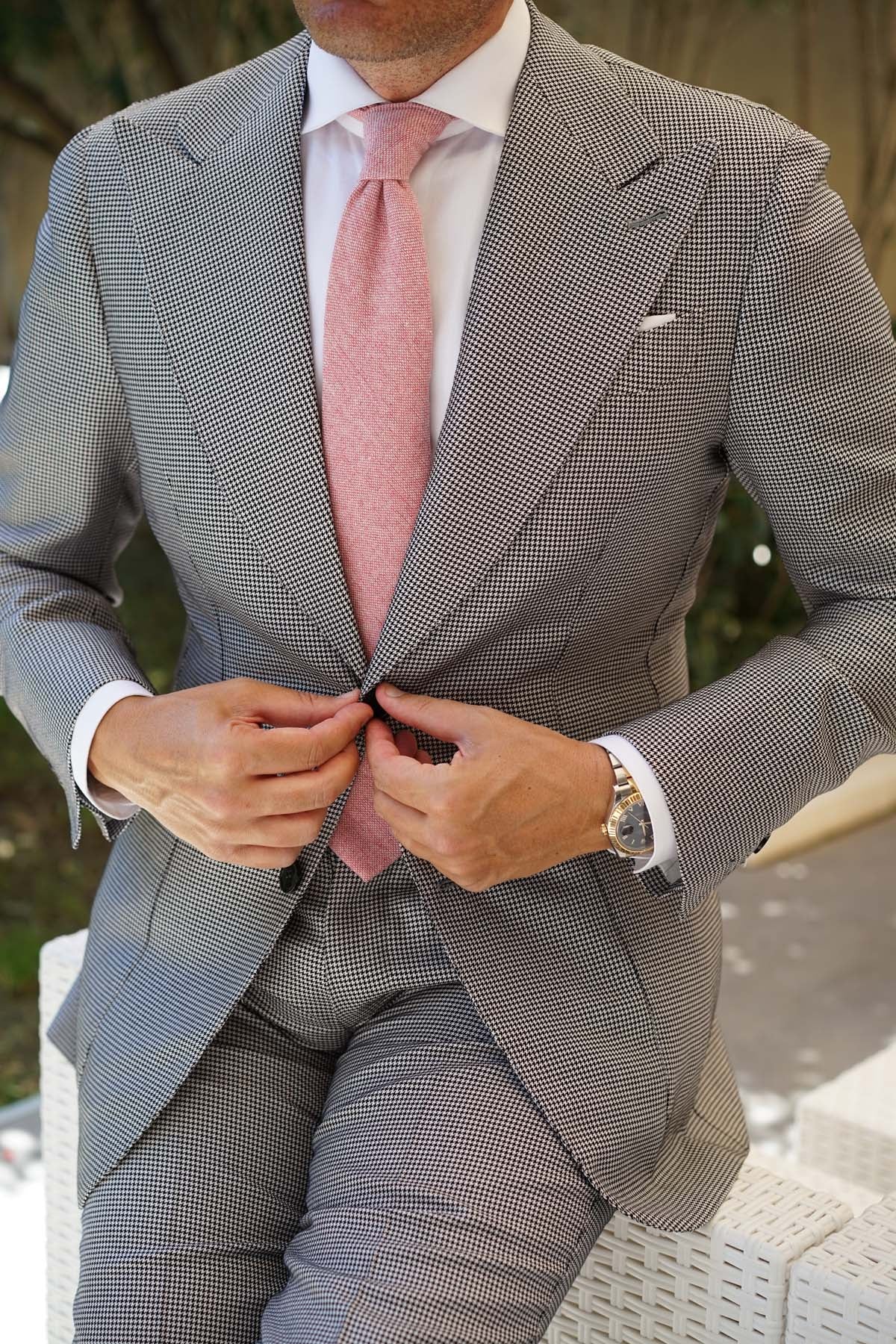 Blush Red Slub Linen Necktie