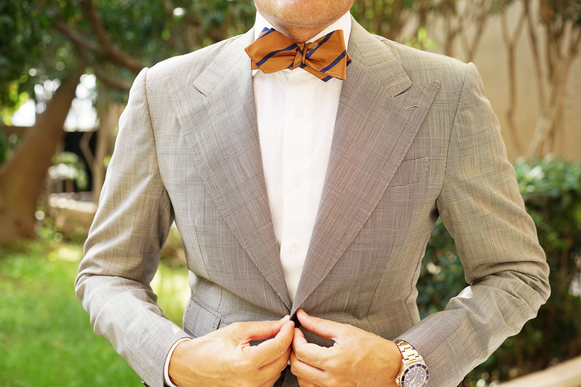 Golden Brown Pencil Stripe Diamond Self Bow Tie