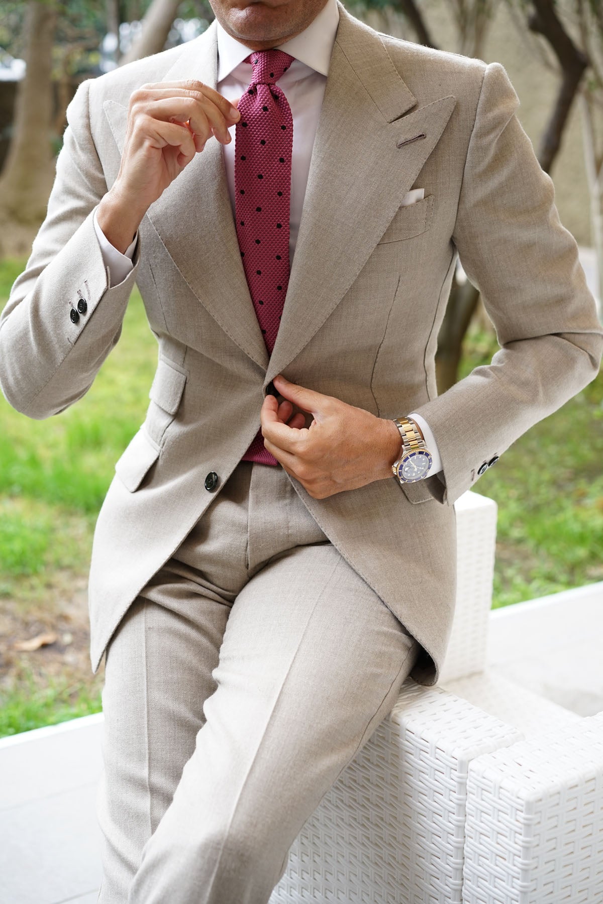 Rose Pink with Black Polkadots Knitted Tie