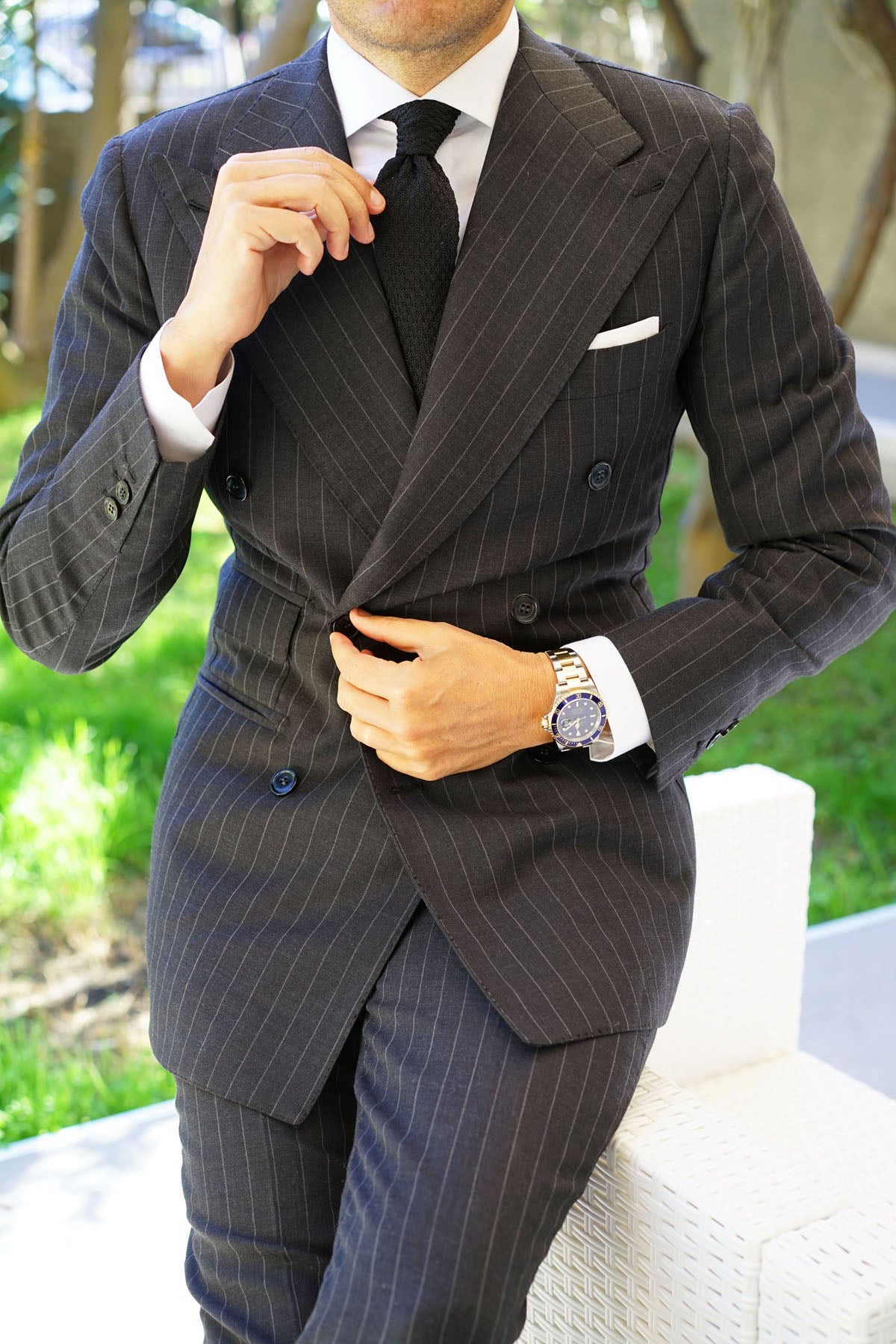 Black Knitted Tie with Grey Flat End