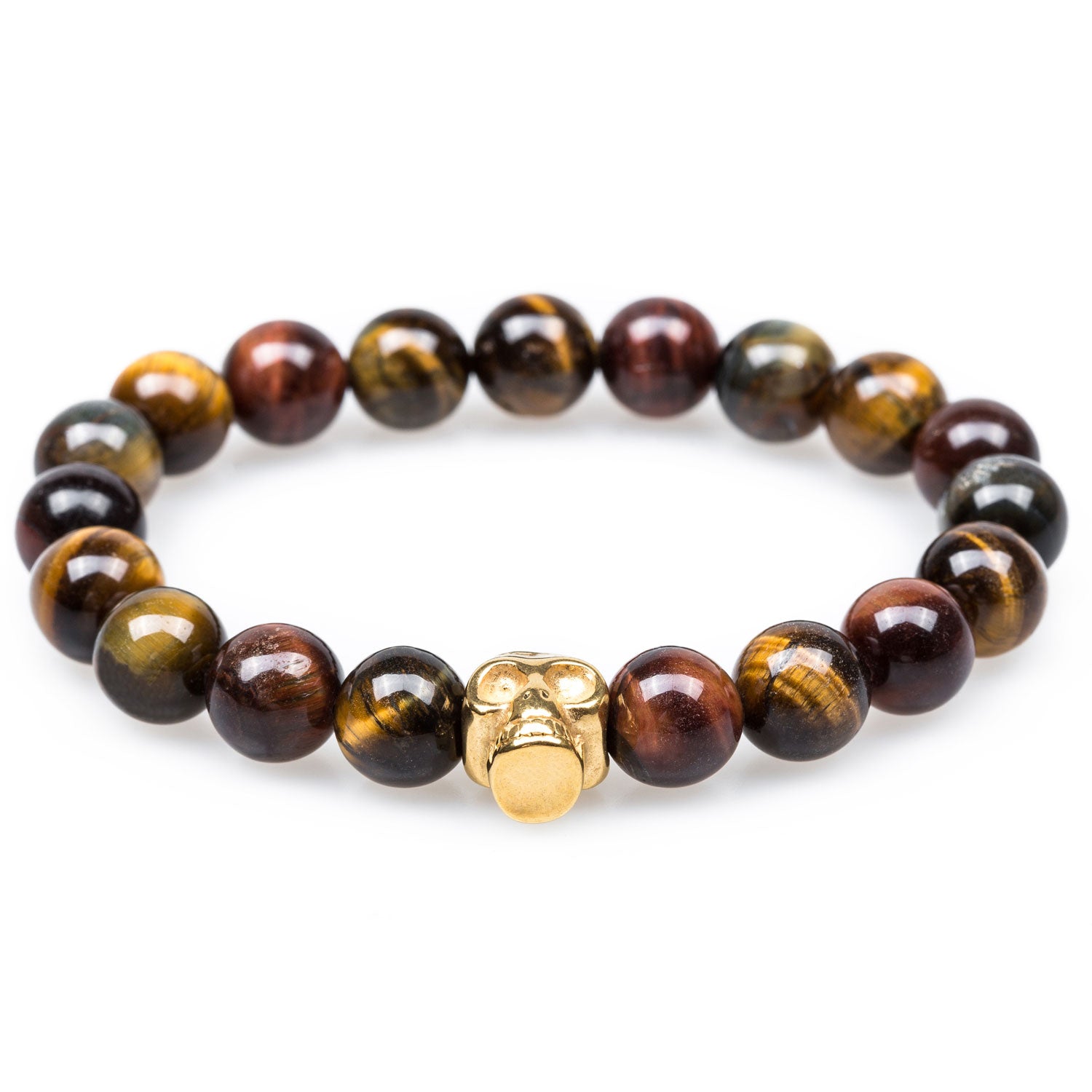 Metamorphic Tiger's Eye Gold Skull Bracelet