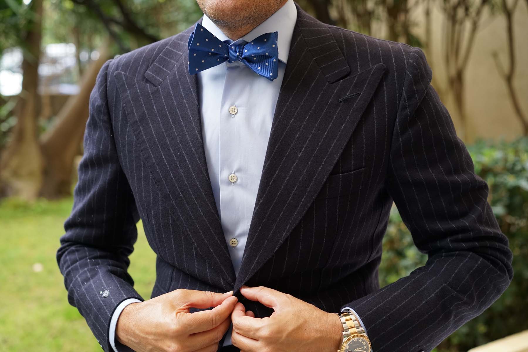 Royal Blue with White Polka Dots Self Tie Bow Tie