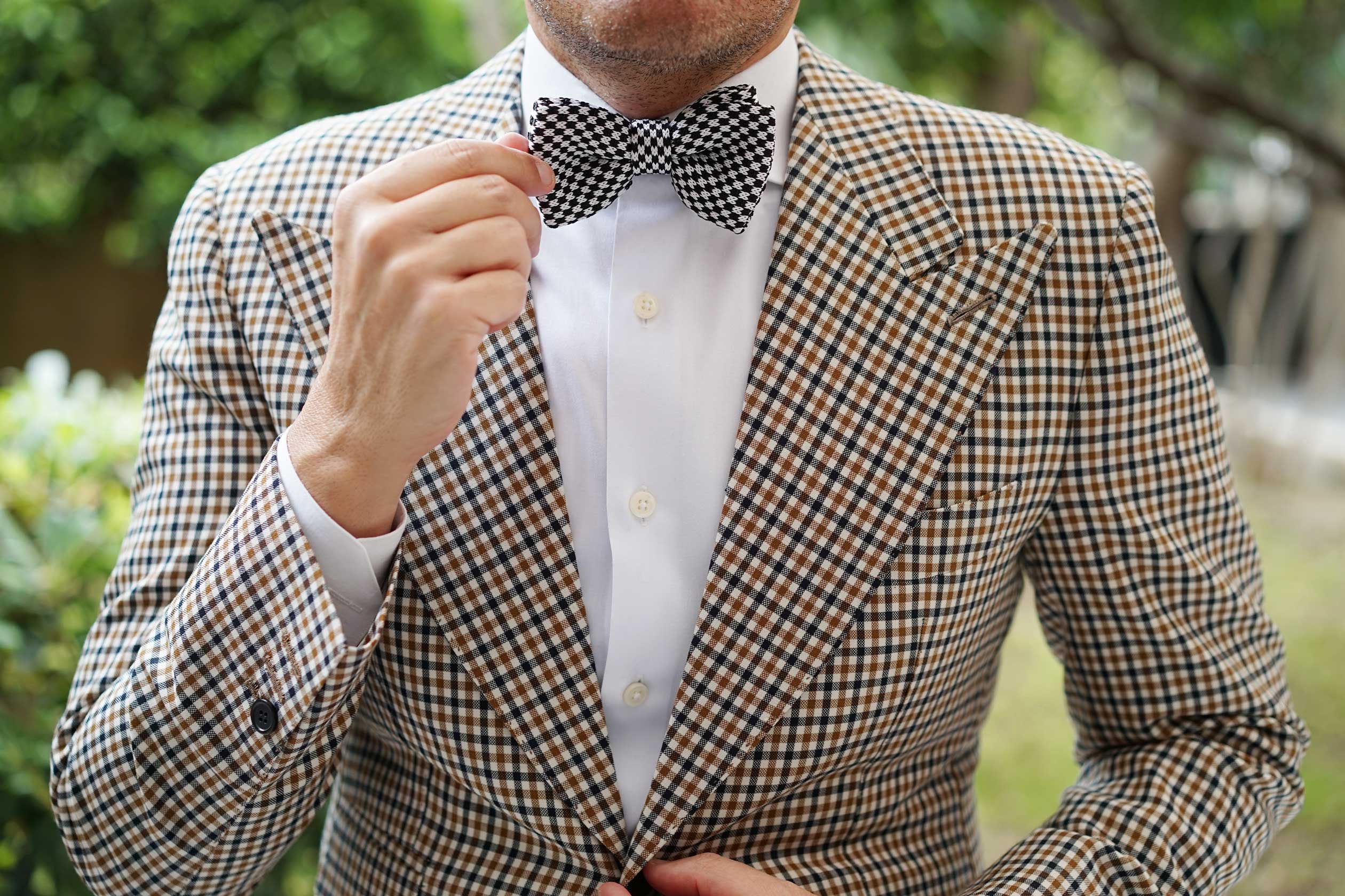 Black and White Checkered Knitted Bow Tie