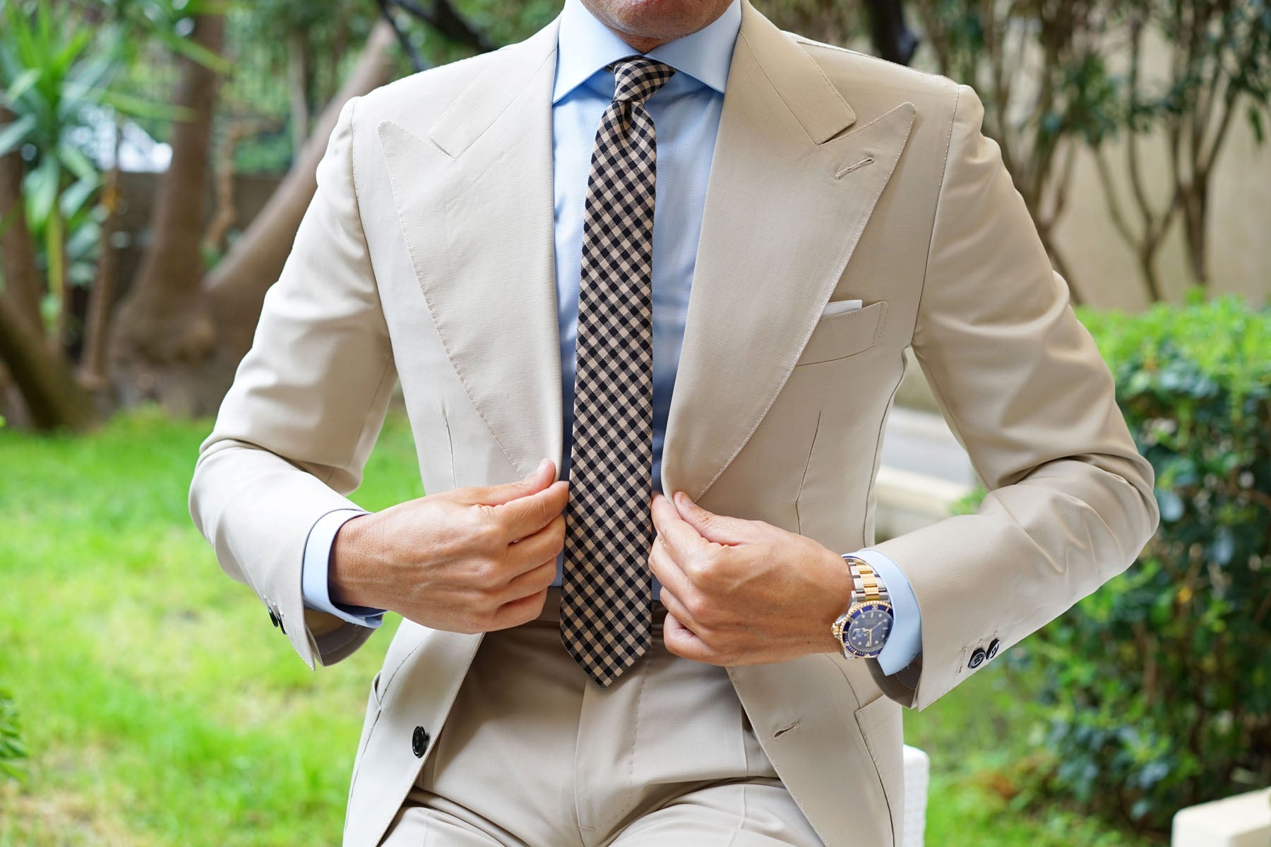 Khaki Black Gingham Blend Skinny Tie