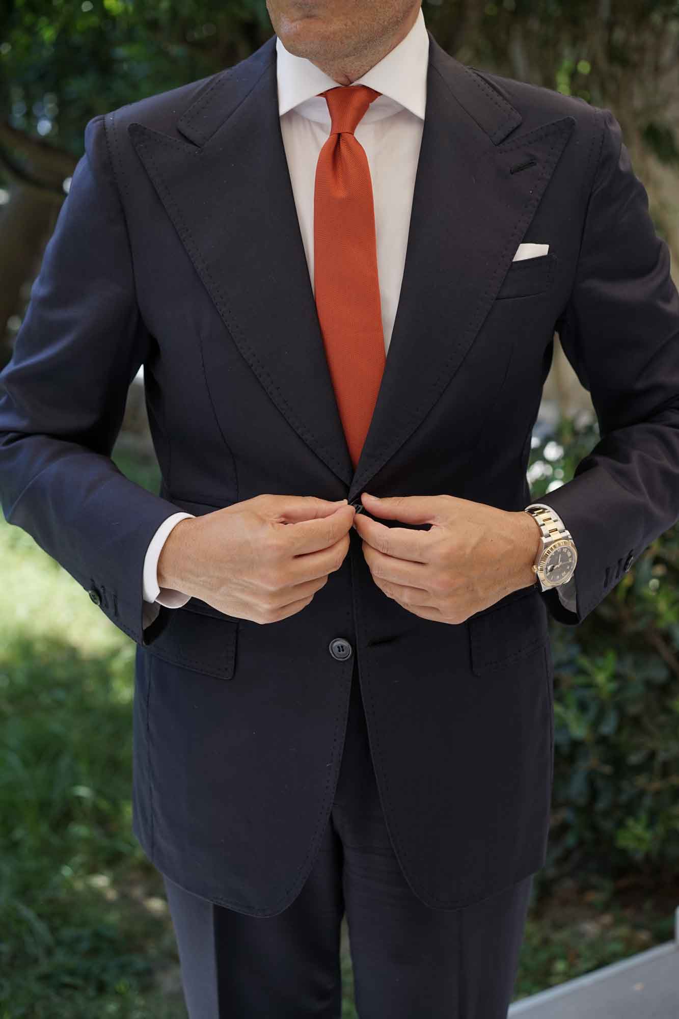 Burnt Orange Rust Weave Skinny Tie