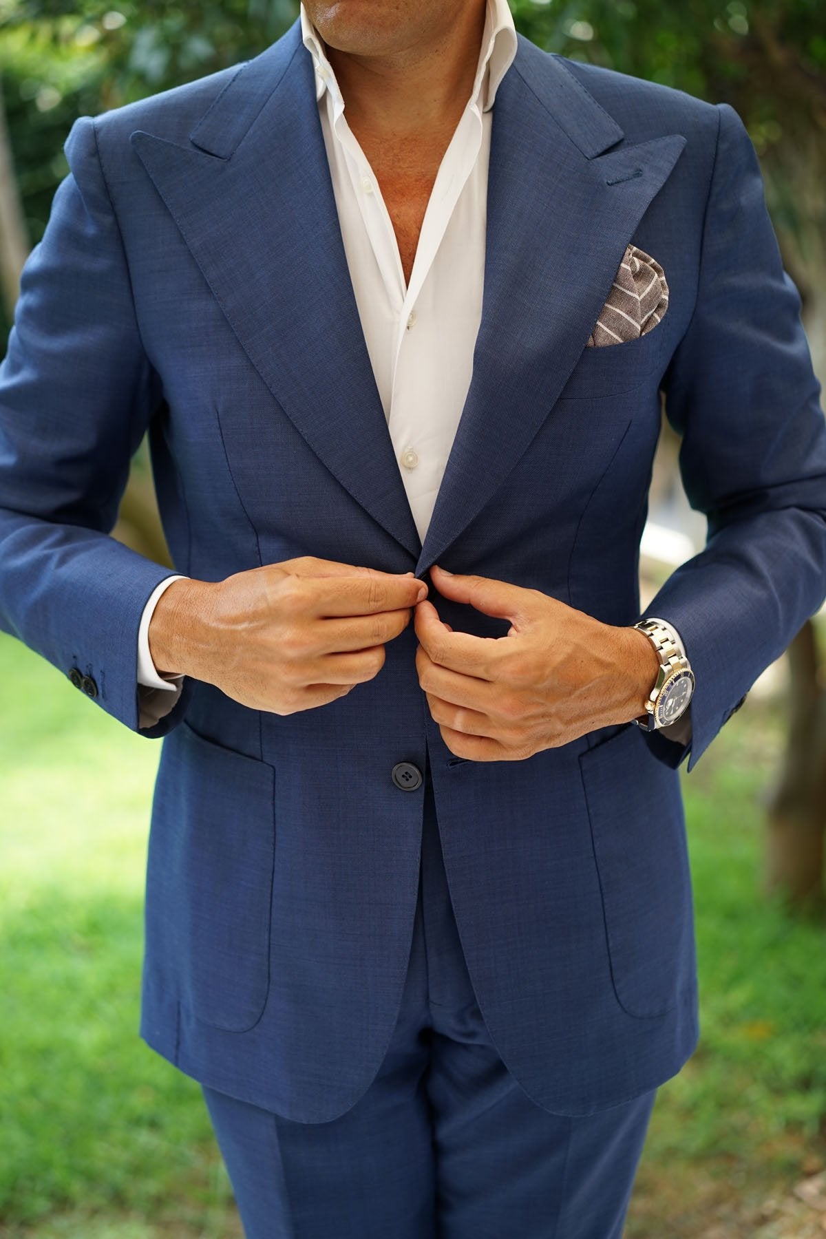 Mocha Brown Pinstripe Linen Pocket Square