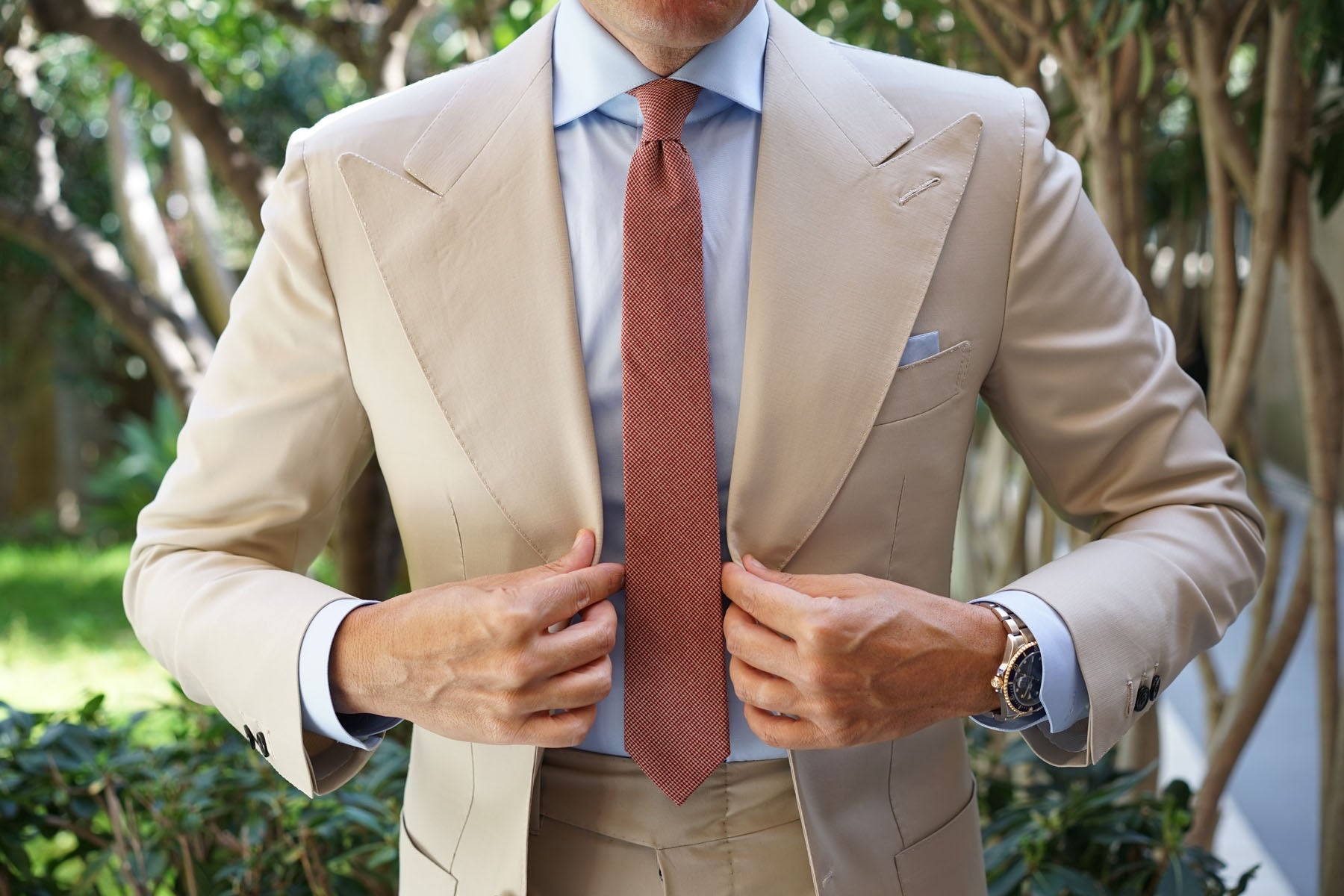 Khaki Red Houndstooth Blend Skinny Tie