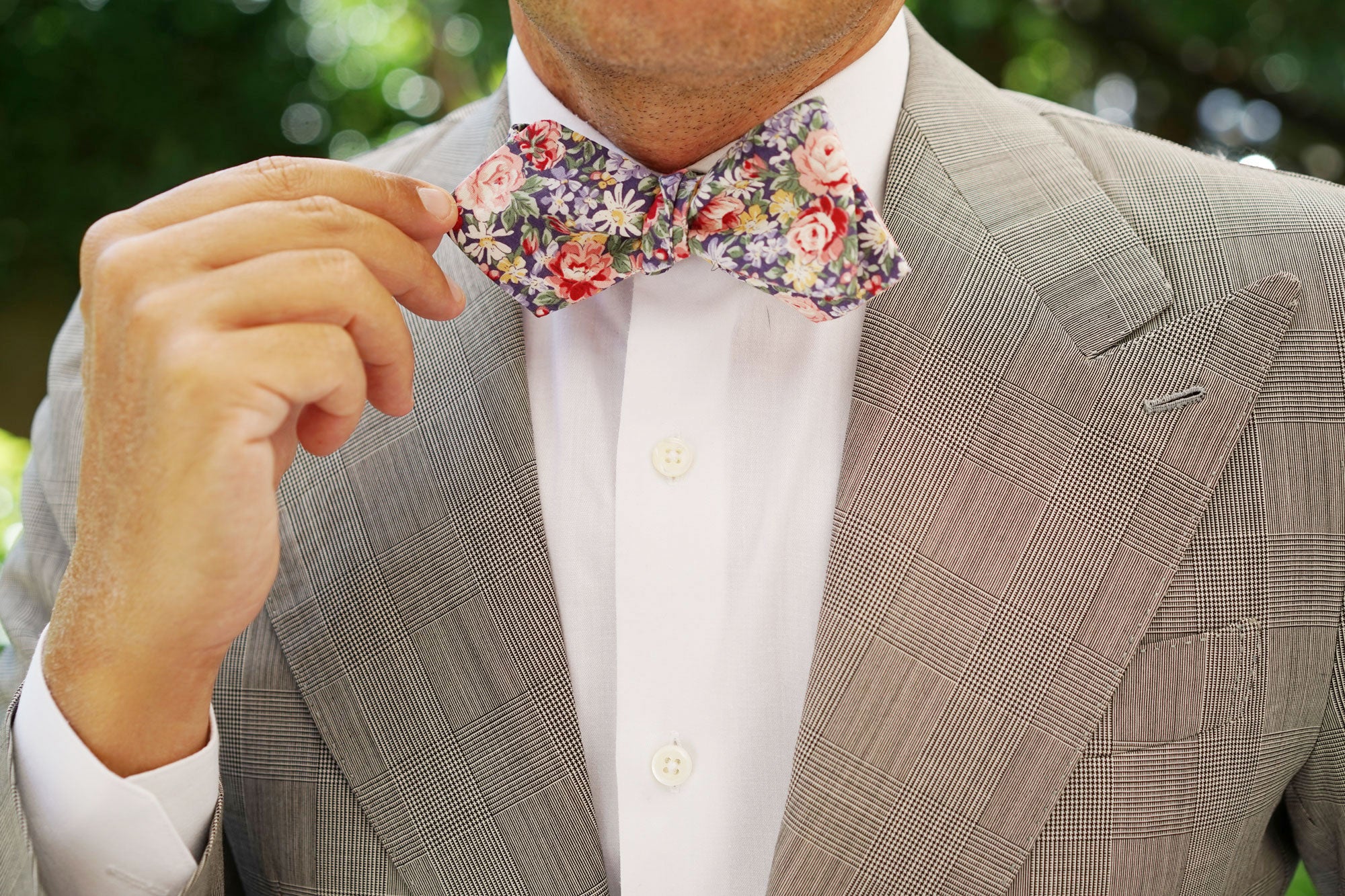 Pink Chrysanthemum Floral Diamond Self Bow Tie