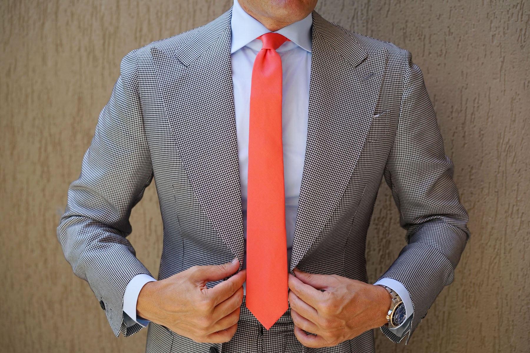 Coral Pink Cotton Skinny Tie