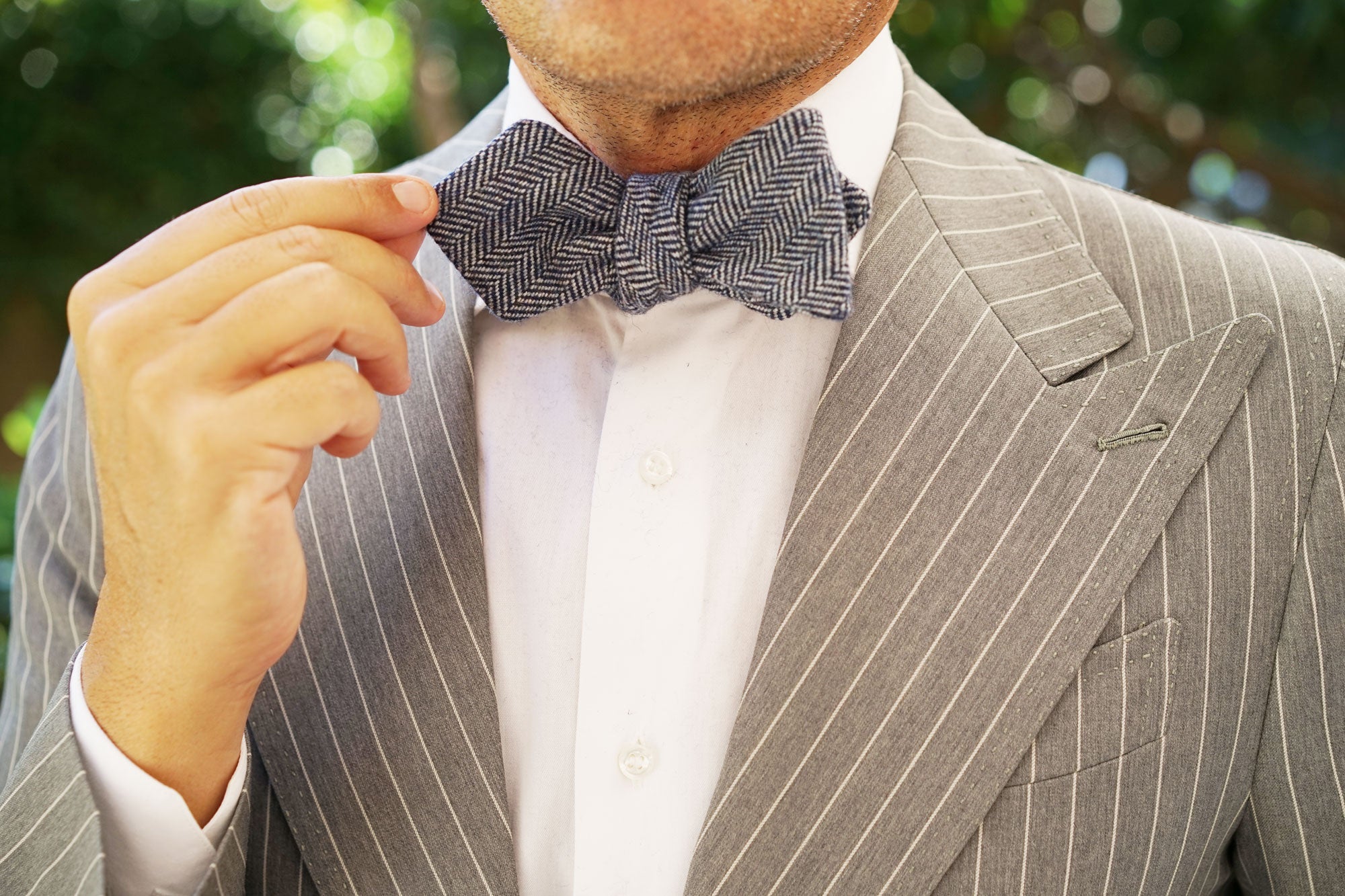 Irish Herringbone Blue Wool Diamond Self Bow Tie