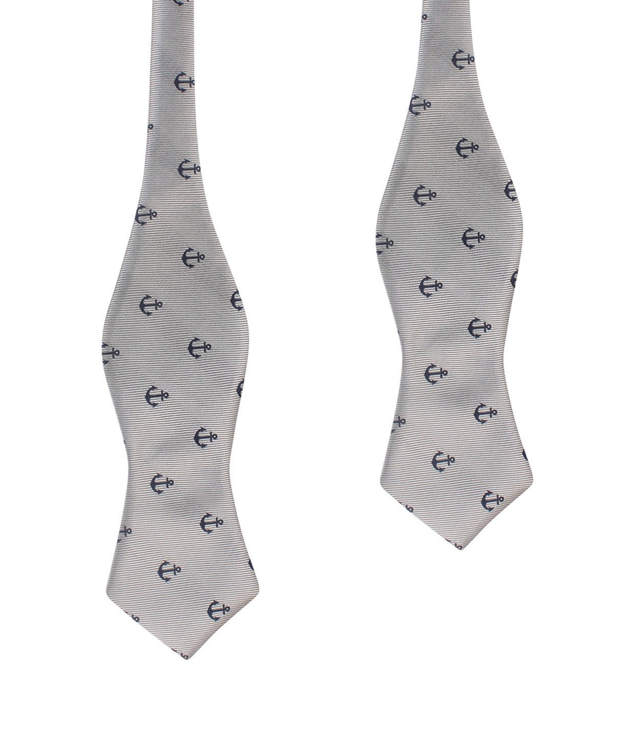 The OTAA Light Grey with Navy Blue Anchors Self Tie Diamond Tip Bow Tie