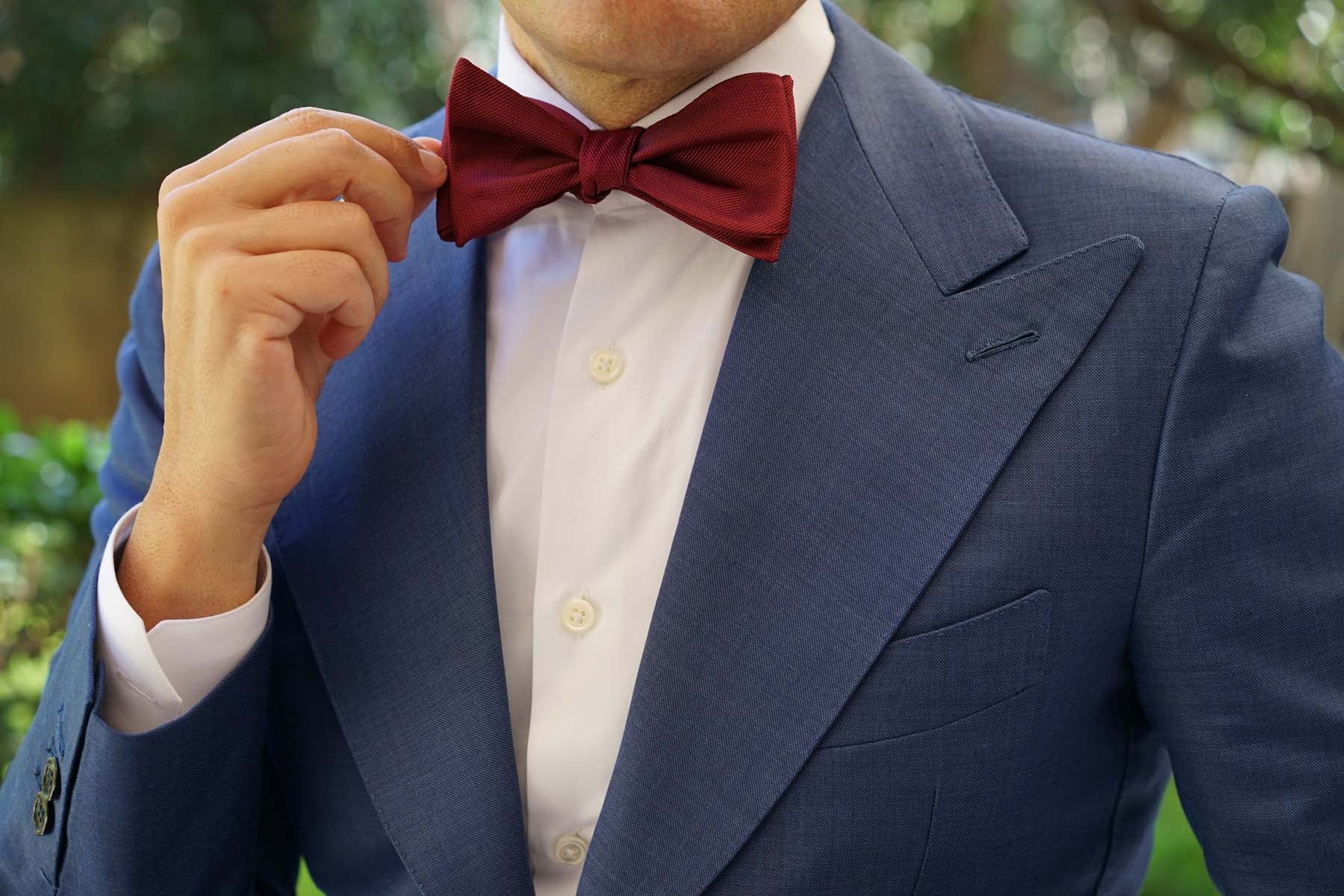 Burgundy Weave Self Bow Tie