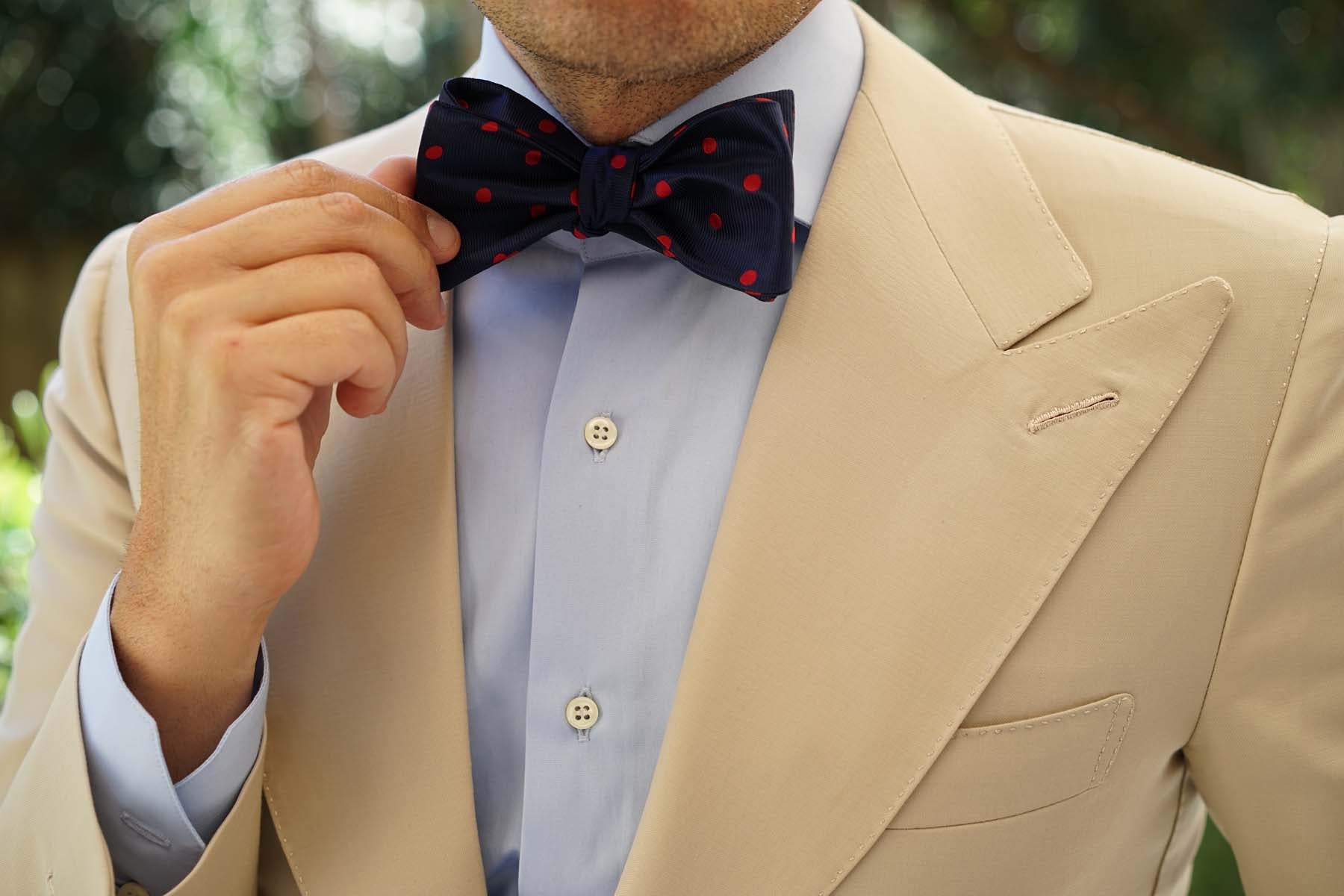 Navy Blue Bow Tie Untied with Red Polka Dots