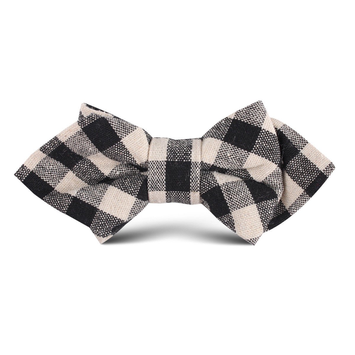 Khaki & Black Gingham Linen Kids Diamond Bow Tie