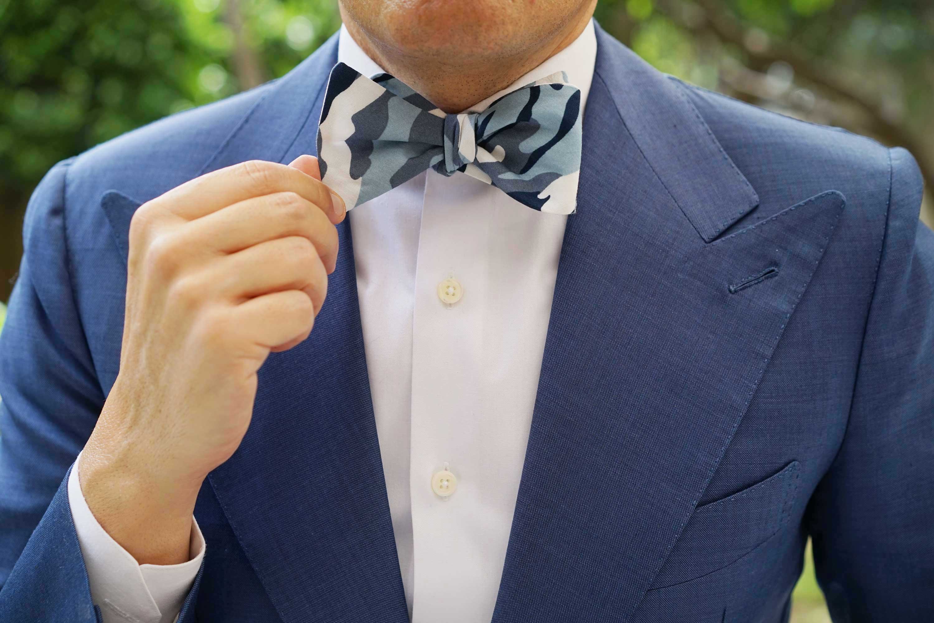 Sea Blue Camo Self Bow Tie