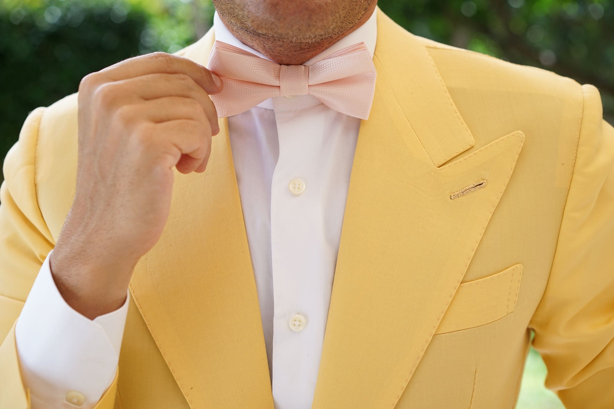 Blush Pink Basket Weave Bow Tie