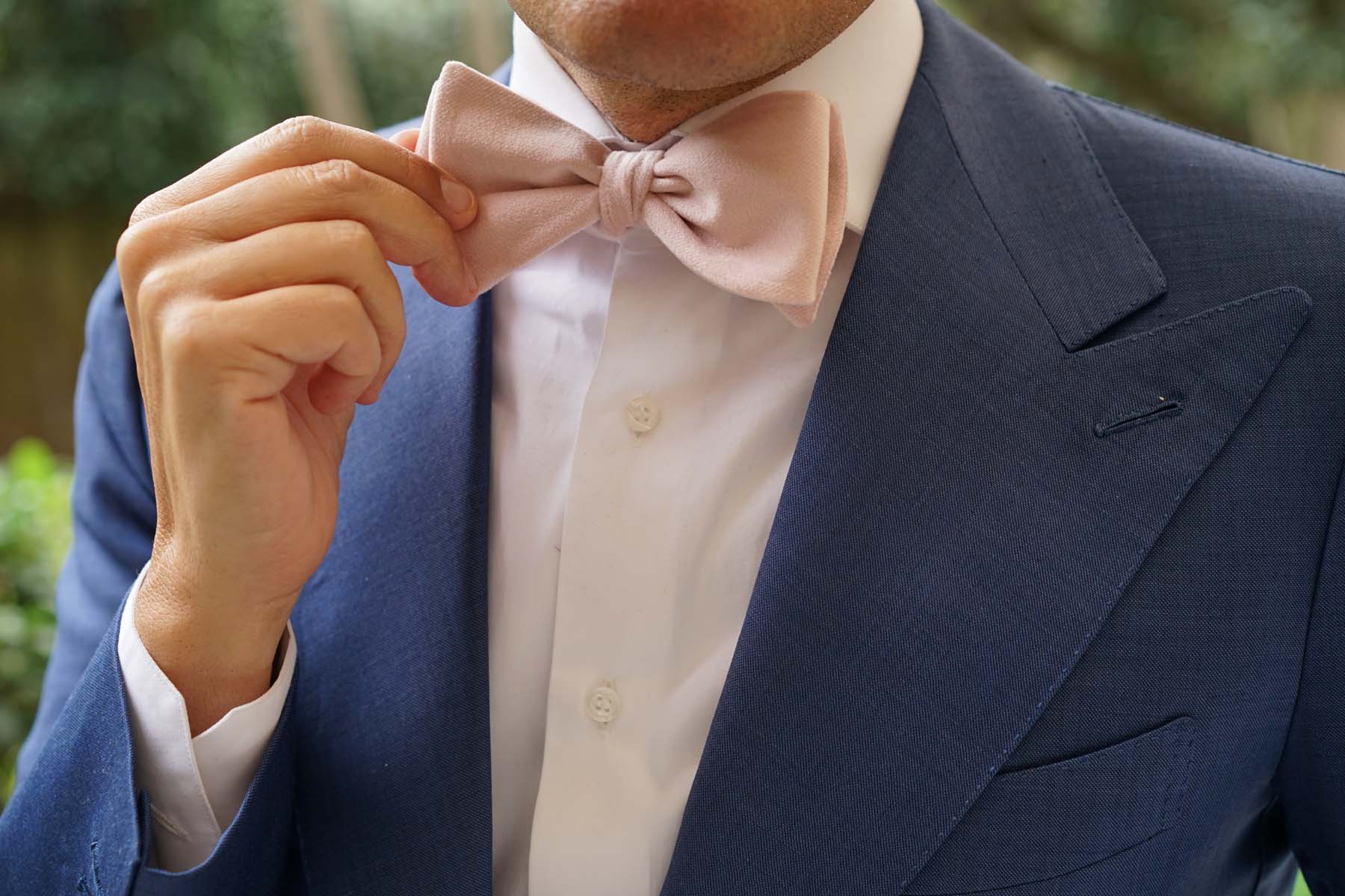 Blush Pink Velvet Self Bow Tie