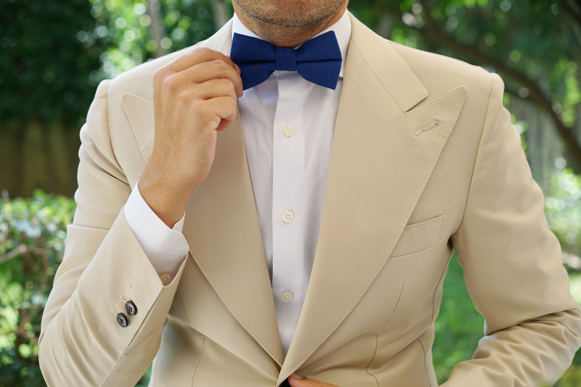 Cobalt Blue Linen Bow Tie